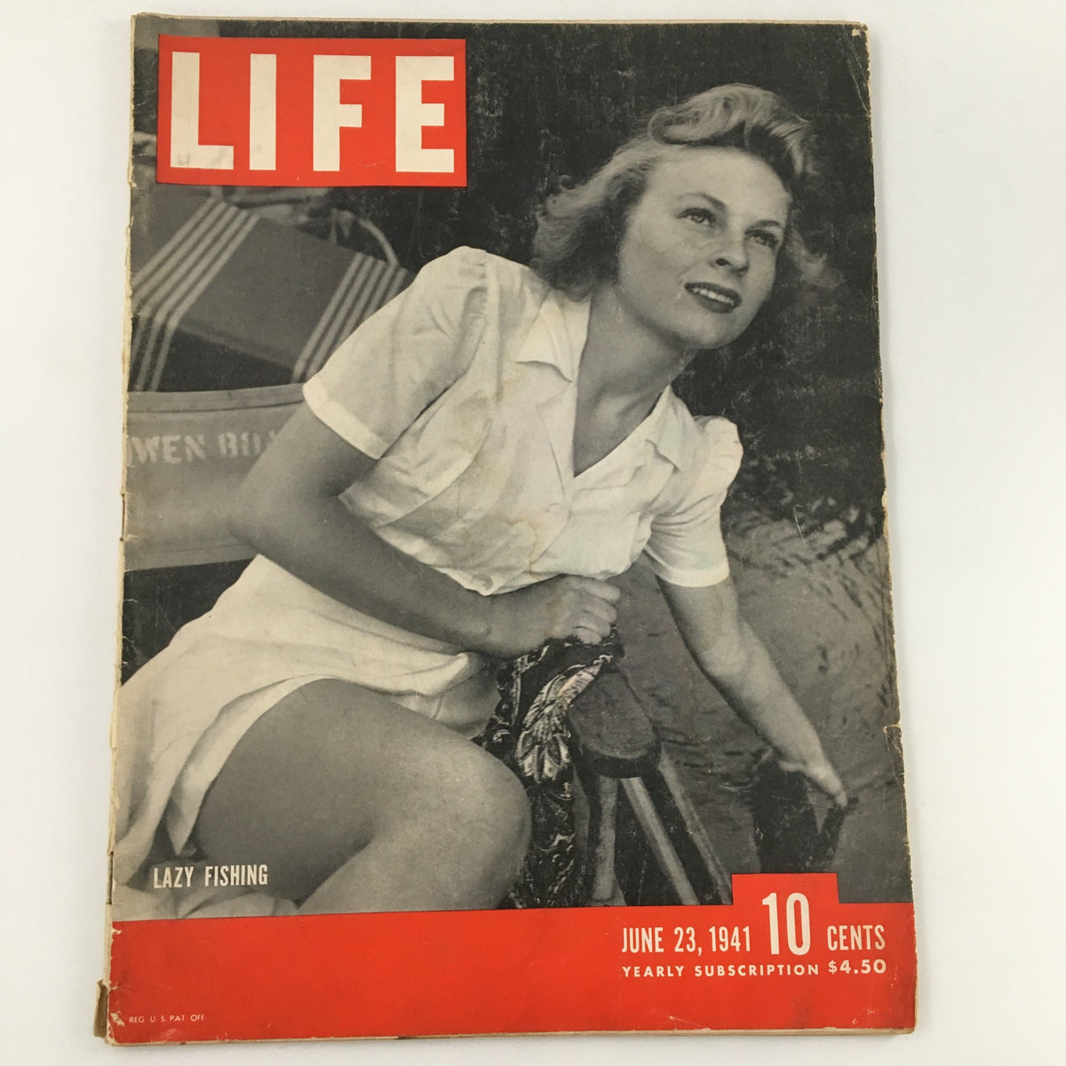Cover of the June 23, 1941 issue of Life Magazine showcasing a woman enjoying fishing outdoors, representing the article 'Lazy Fishing in the Ozarks'. This vintage magazine cover highlights a nostalgic era of leisure in America.