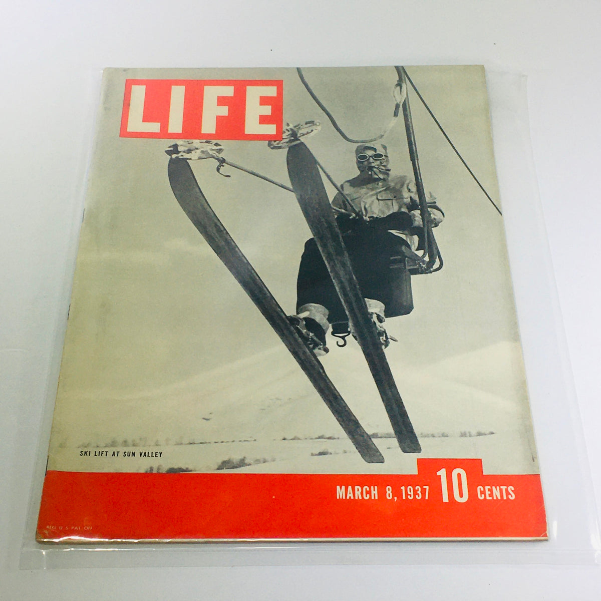 Cover of Vintage Life Magazine dated March 8, 1937, featuring ski lift in Sun Valley, showcasing winter sports culture and vintage design.