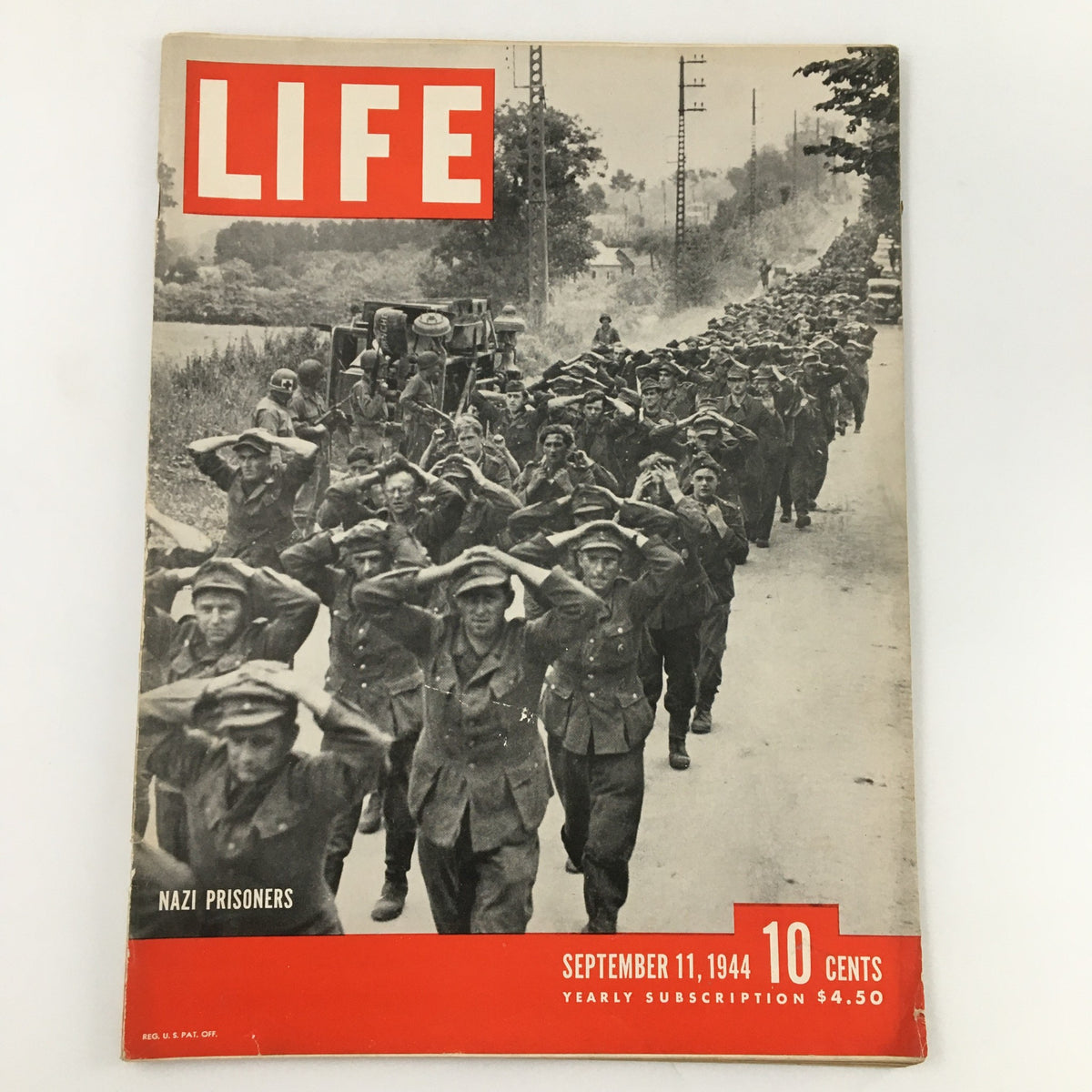 VTG Life Magazine September 11 1944 featuring a photograph of Nazi prisoners marching, emphasizing historical significance from World War II.