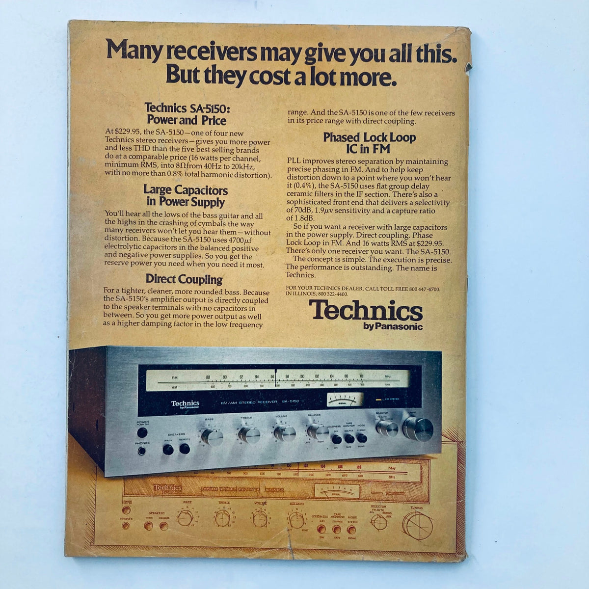 Vintage National Lampoon Magazine December 1975, showcasing ads including Technics SA-5150 receiver with features on power supply and audio performance.