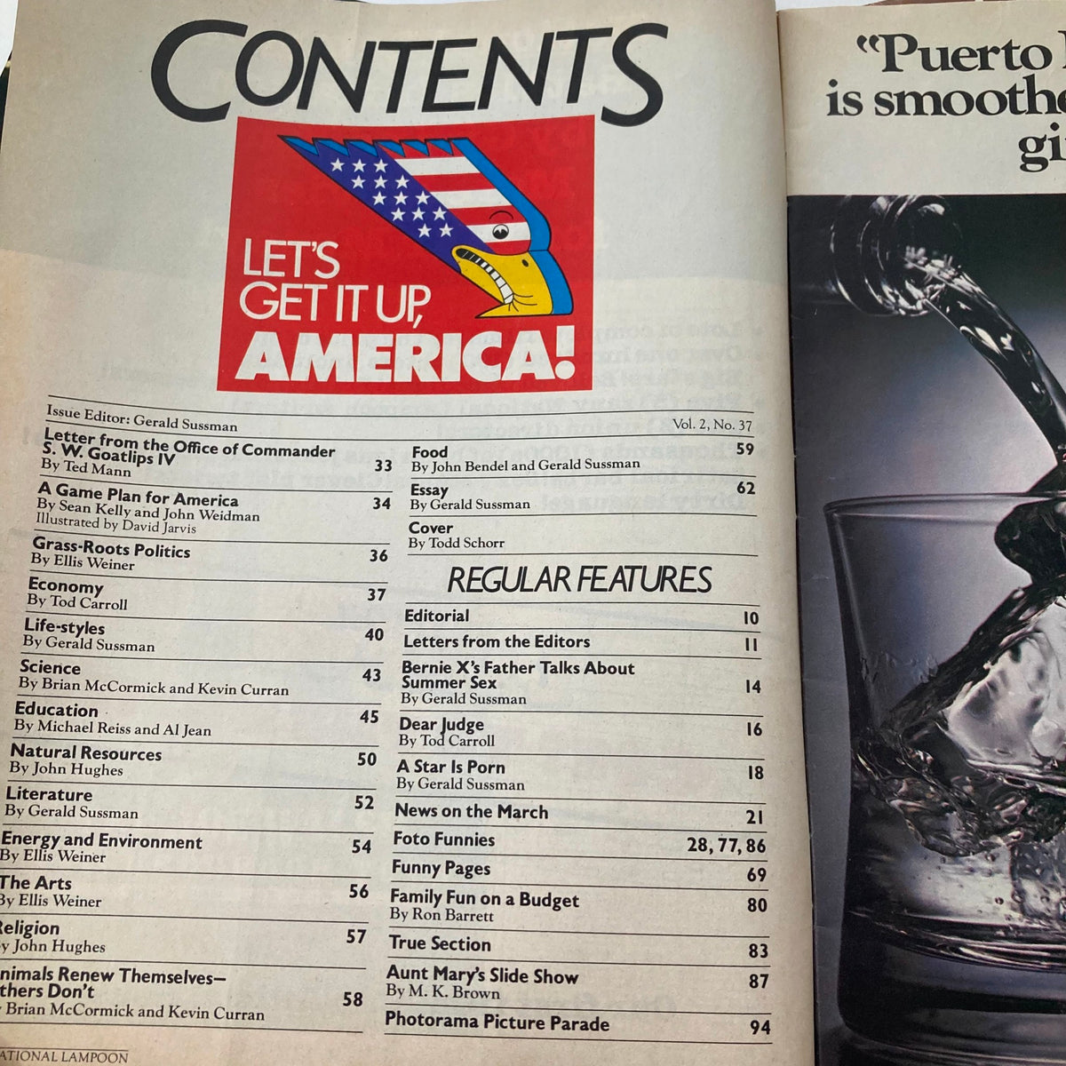 Contents page of Vtg National Lampoon Magazine August 1981 showcasing articles like 'A Game Plan for America'.