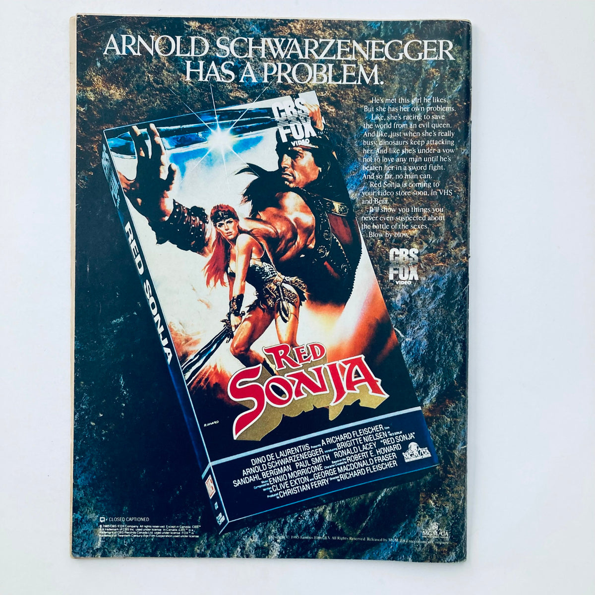 Vintage National Lampoon Magazine January 1986 - Back cover featuring promotional artwork for the film Red Sonja, emphasizing the 1980s entertainment culture.
