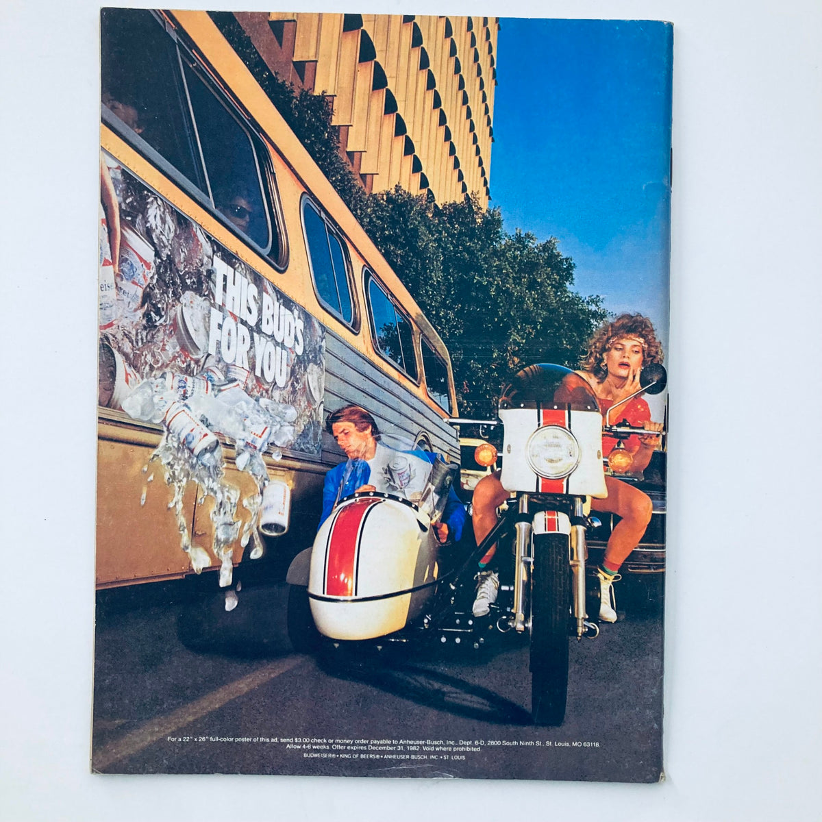 Back cover of National Lampoon Magazine February 1982 showcasing a colorful advertisement with a playful theme, highlighting the era's advertising trends.