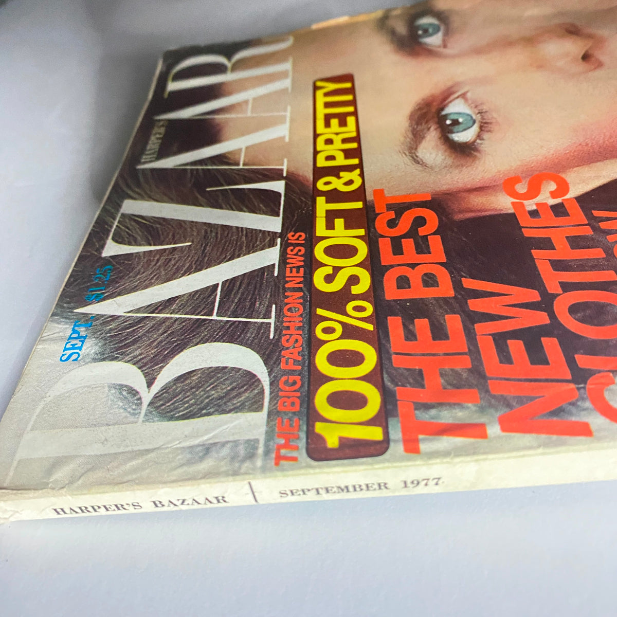 Cover of Harper's Bazaar Magazine September 1977 featuring Lisa Taylor, showcasing the magazine's title and promotional text about fashion.