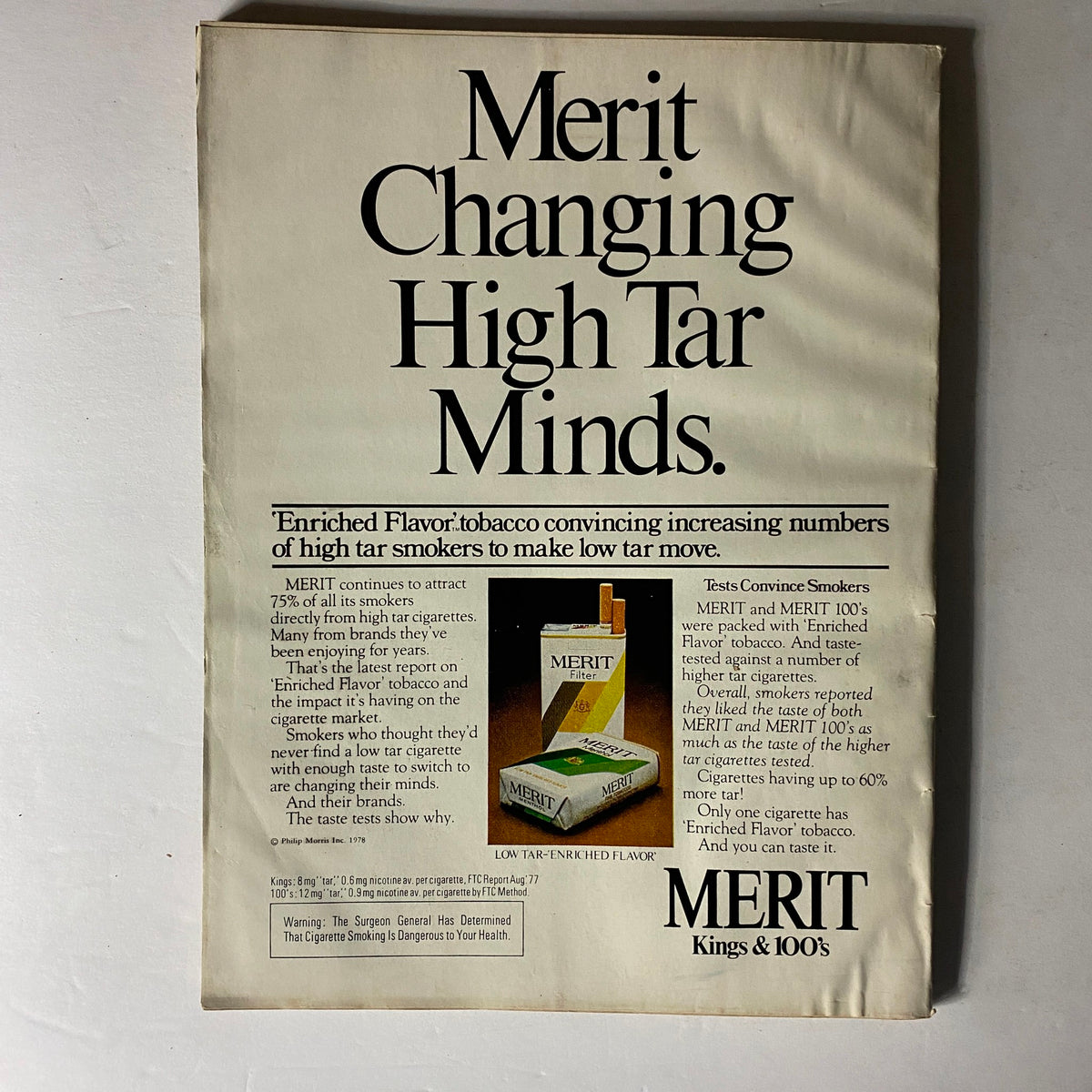 Vintage advertisement for Merit cigarettes emphasizing low tar features in Harper's Bazaar Magazine January 1978 Cristina Ferrare Cover VG.