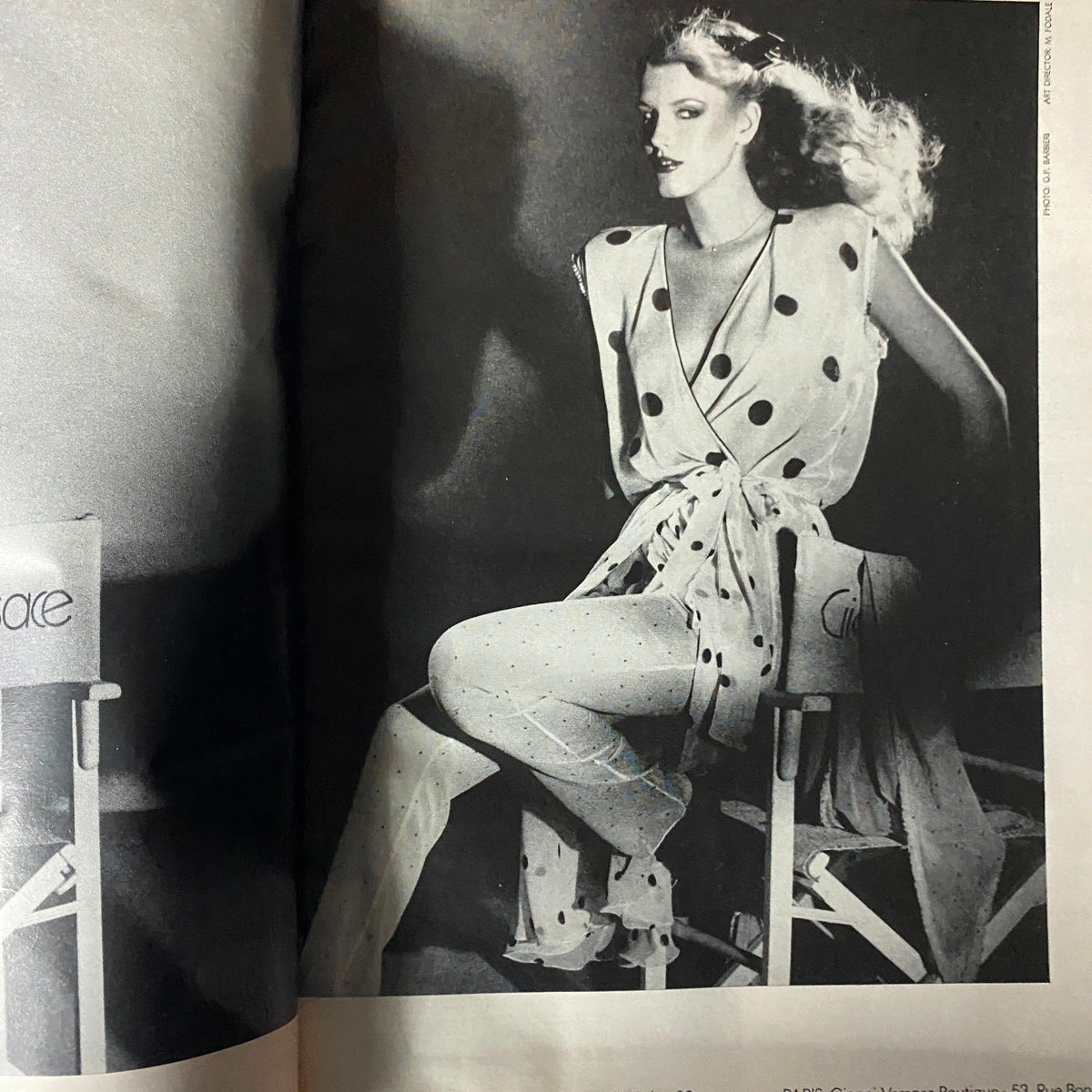 Harper's Bazaar February 1979 featuring a model in a polka dot outfit, embodying the fashion trends of the era.