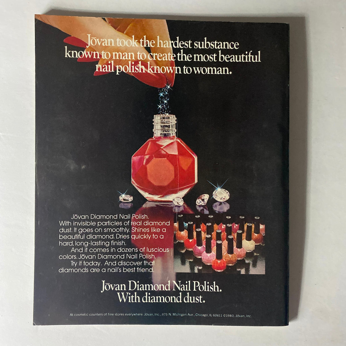 Harper's Bazaar Magazine June 1980 back cover advertisement for Jovan Diamond Nail Polish highlighting its unique qualities.