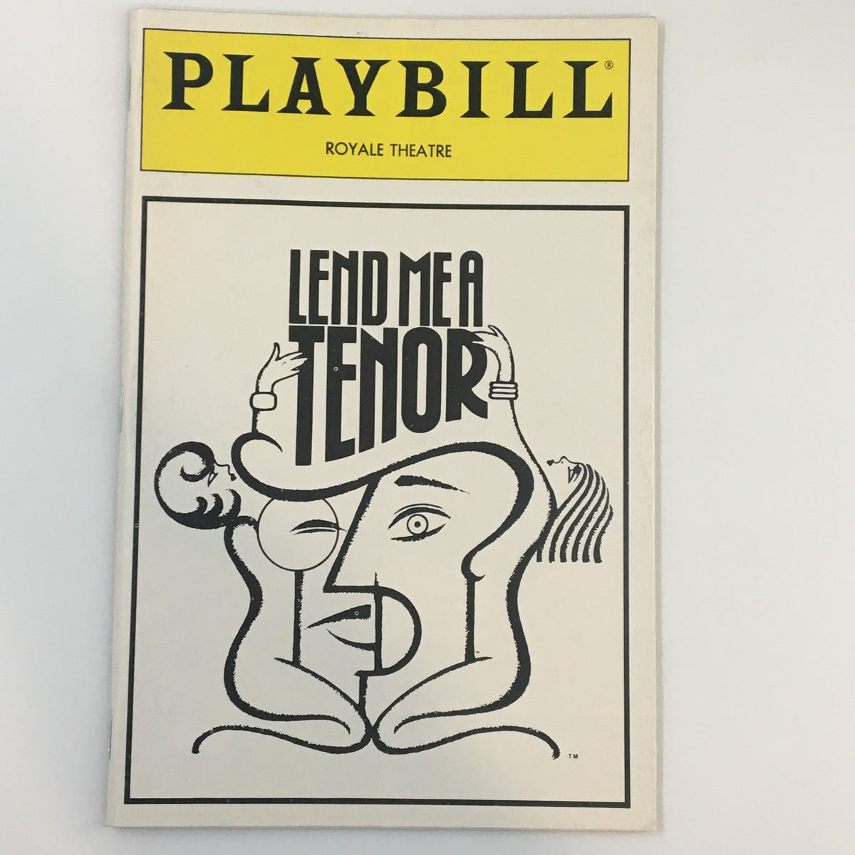 1989 Playbill for Lend Me A Tenor at Royale Theatre, featuring bold graphic design representing characters from the comedy.
