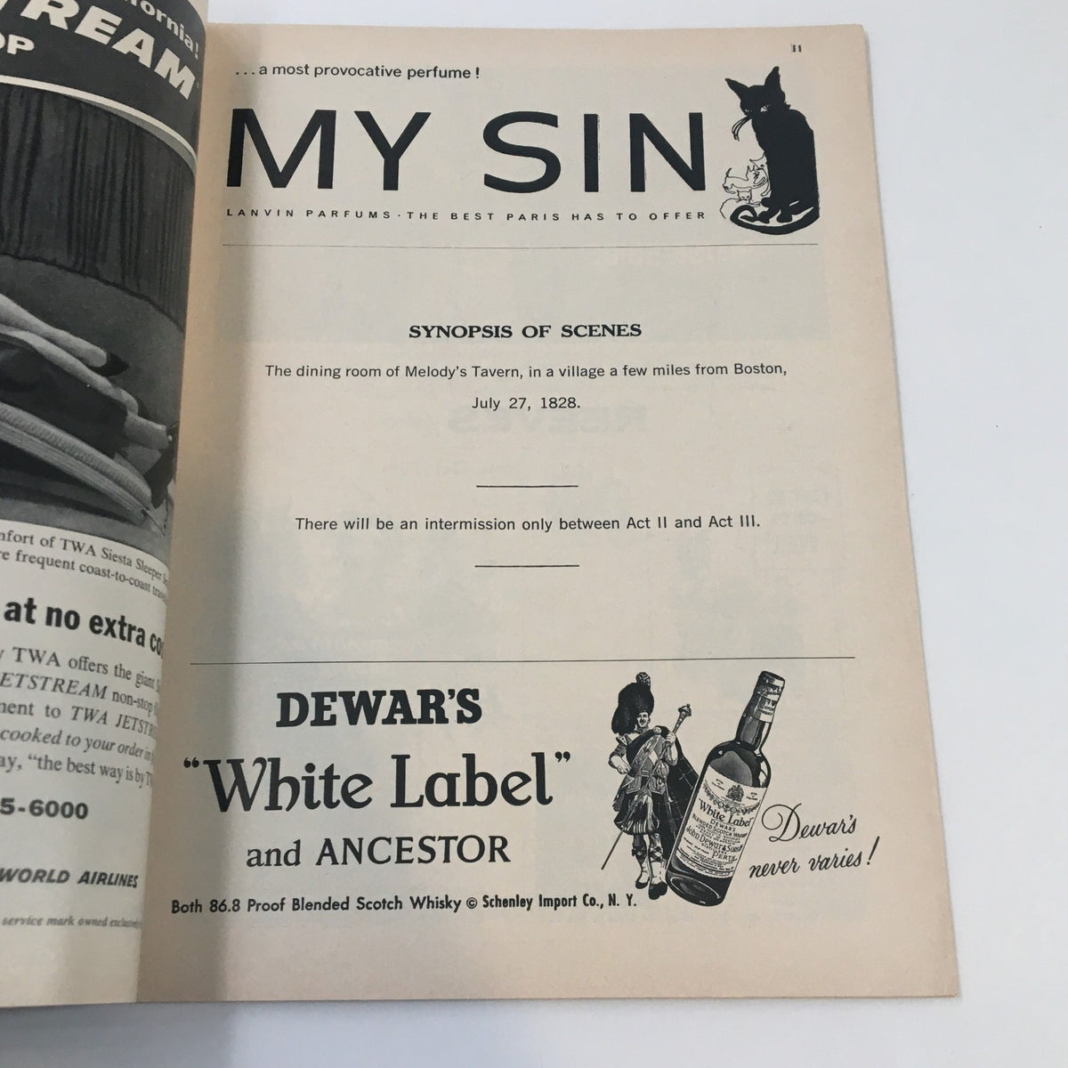 Advertising page from the 1969 Playbill for A Touch of the Poet, including a perfume advertisement and product placements.