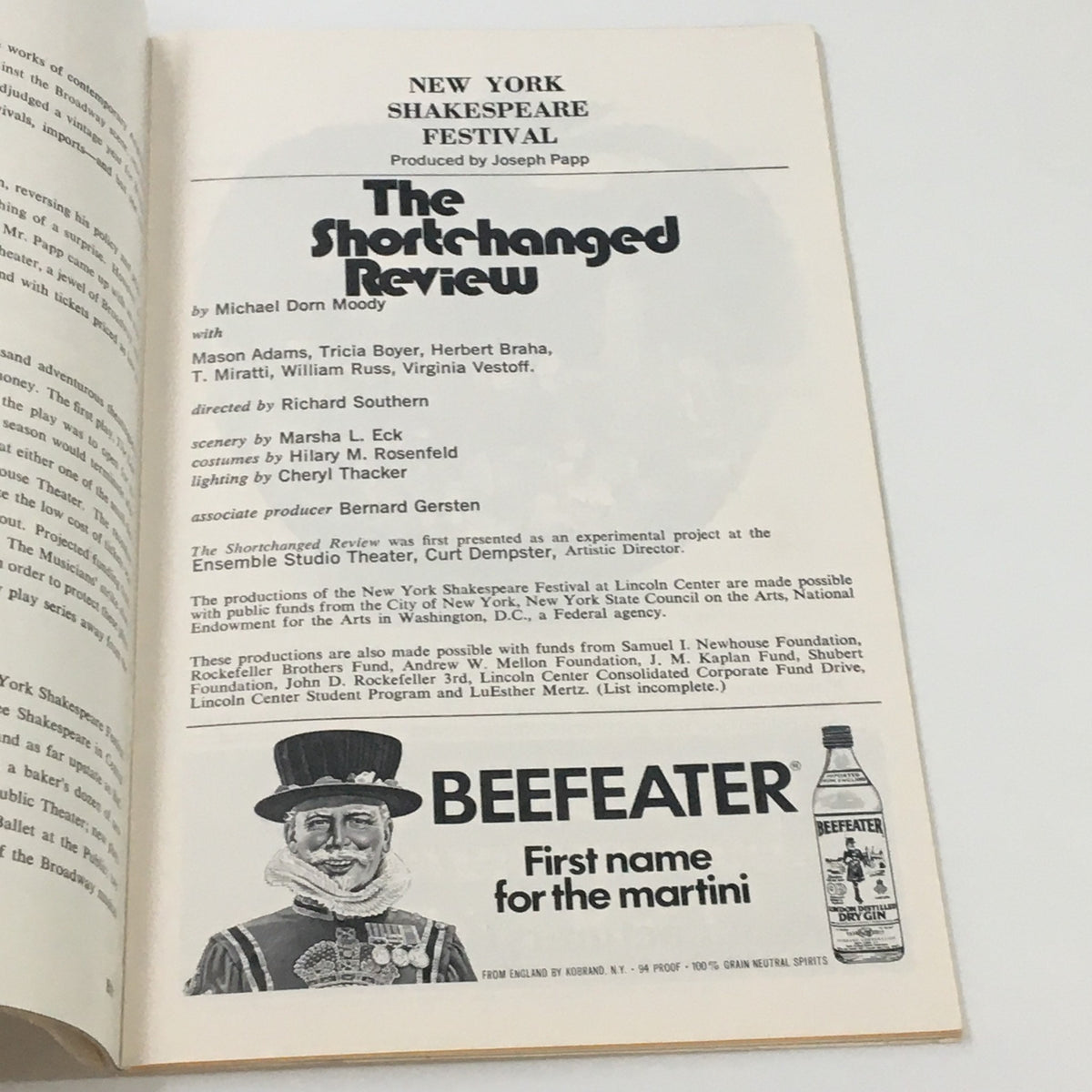 Promotional page from the 1976 Playbill for New York Shakespeare Festival's The Shortchanged Review highlighting cast and production details.