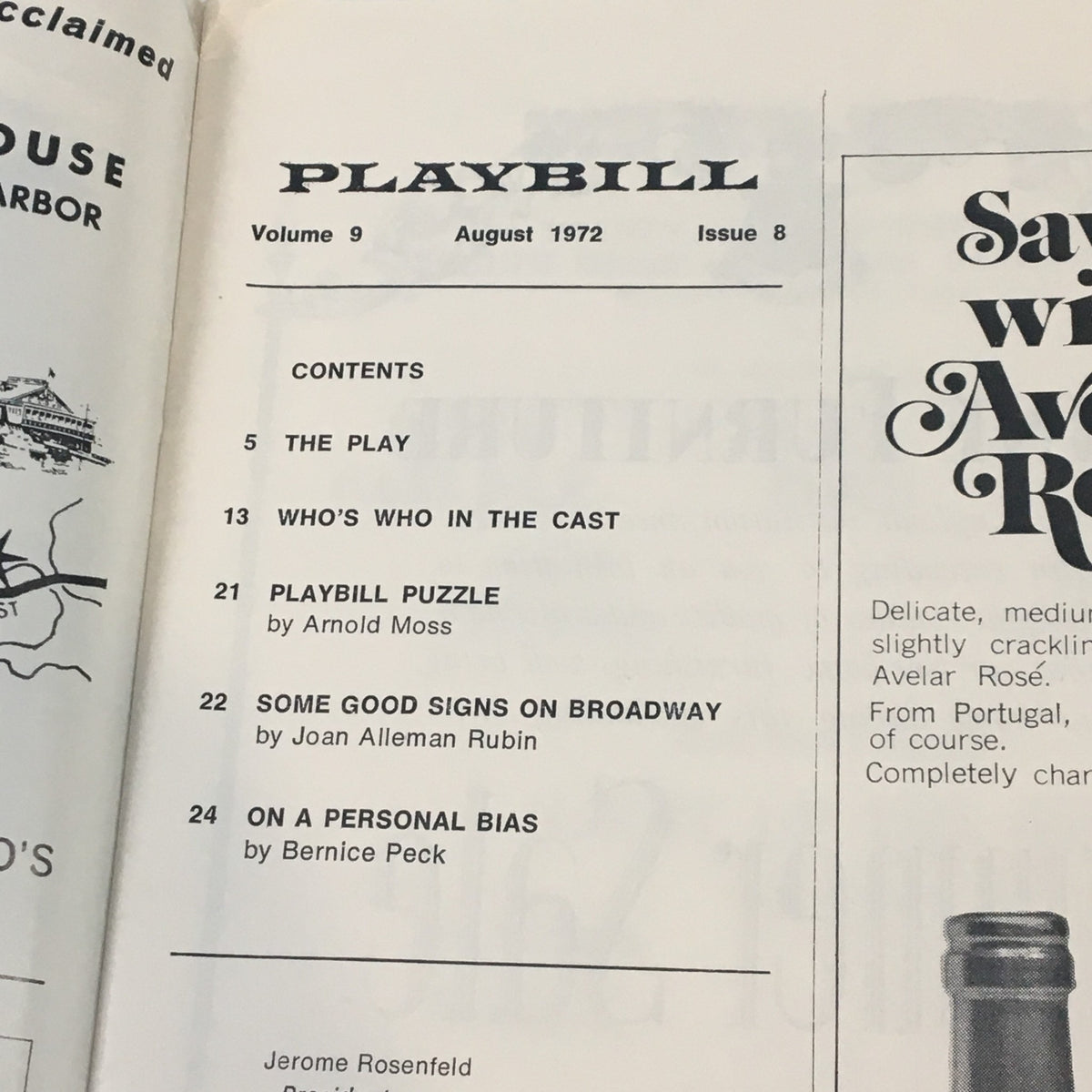 Interior page of the 1972 Playbill Spotlighting contents including the play and features, from South Shore Music Circus for Light Up The Sky.