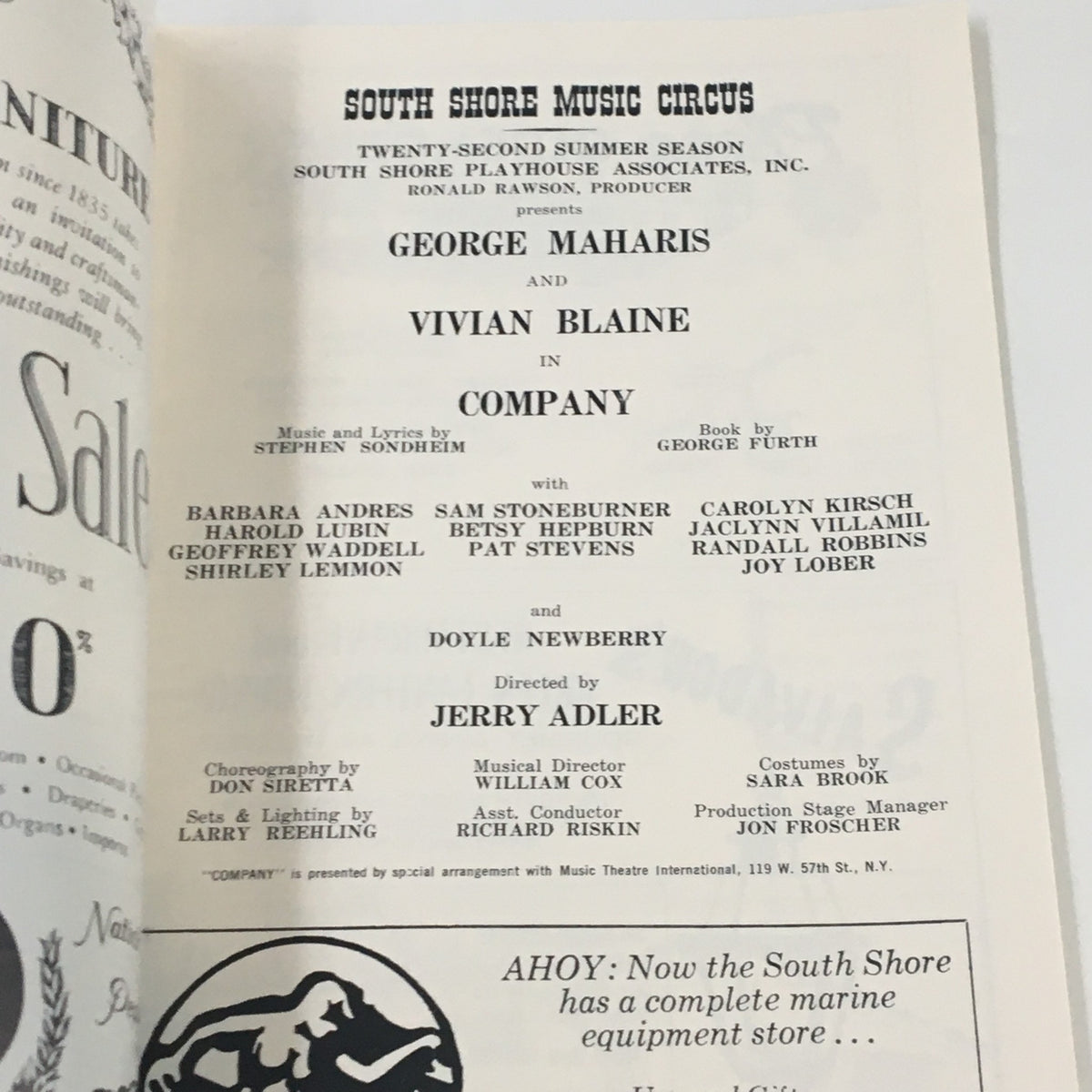 1972 Playbill South Shore Music Circus George Maharis Vivian Blane in Company