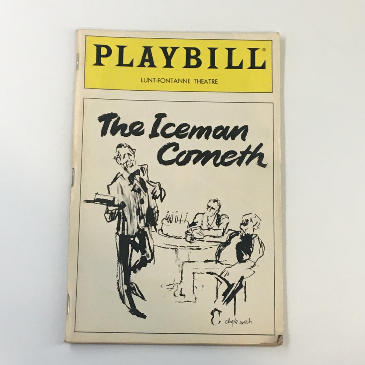 1985 Playbill for The Iceman Cometh by Eugene O'Neill, featuring a cover illustration depicting a scene from the play at Lunt-Fontanne Theatre.
