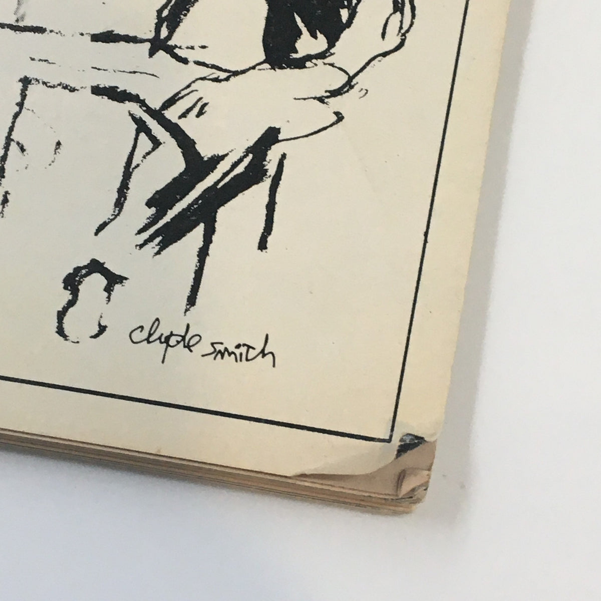 Close-up detail of the 1985 Playbill for The Iceman Cometh, showing the artist's signature 'Clyde Smith' and a sketch from the play.