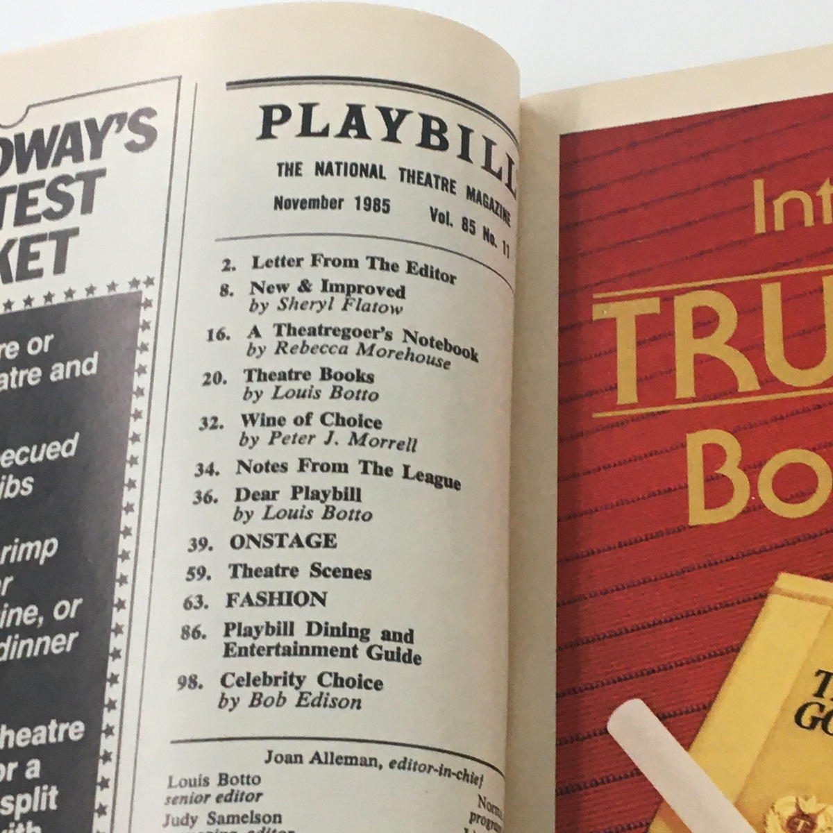 Interior view of a 1985 Playbill featuring The Iceman Cometh by Eugene O'Neill, showcasing the magazine layout and masthead.