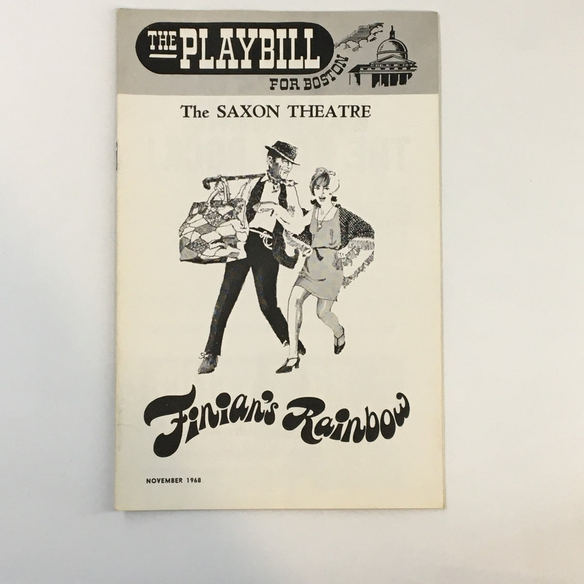 1968 Playbill for The Saxon Theatre featuring Fred Astaire and Petula Clark in Finian's Rainbow, showcasing the iconic cover art.