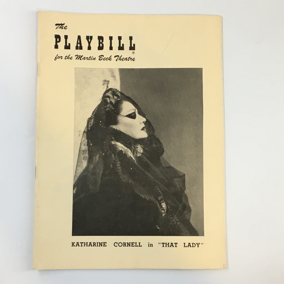 1949 Playbill for the Martin Beck Theatre featuring Katharine Cornell in 'That Lady' by Kare Obrien, showcasing a vintage black and white image of Cornell.