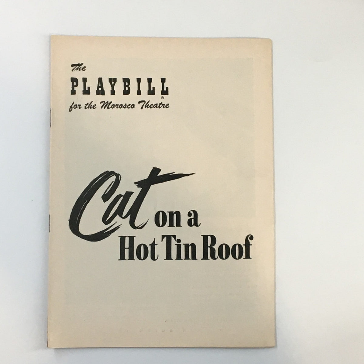 1955 Playbill for the Morosco Theatre featuring 'Cat On A Hot Tin Roof' starring Barbara Bel Geddes, front cover design.