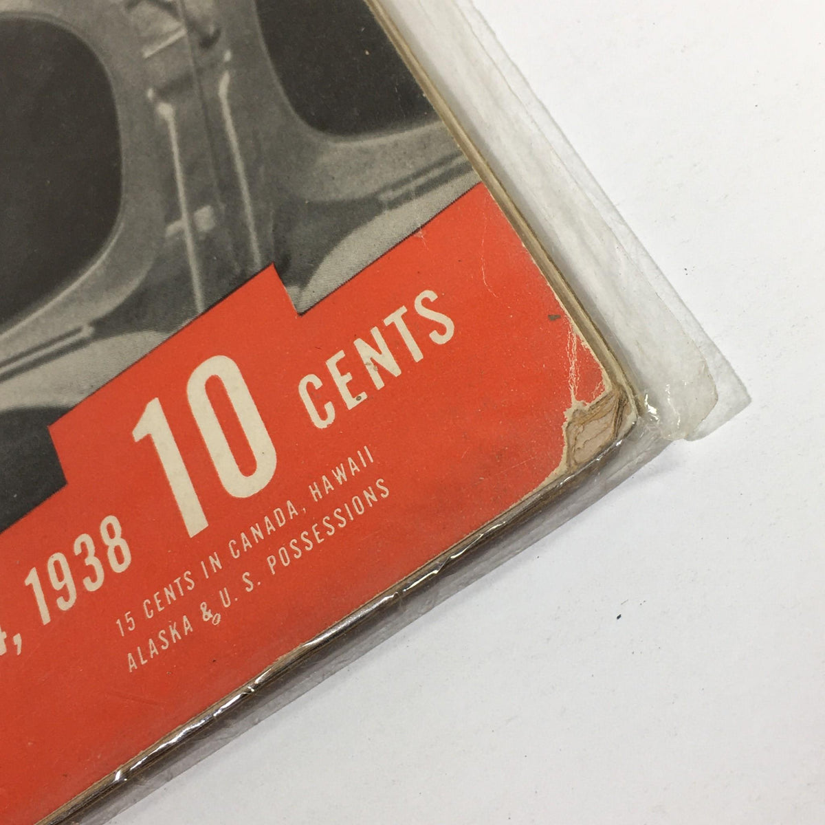 Close-up view of the Vintage Life Magazine: March 14 1938 showing the magazine's pricing and details, emphasizing its collectible value.