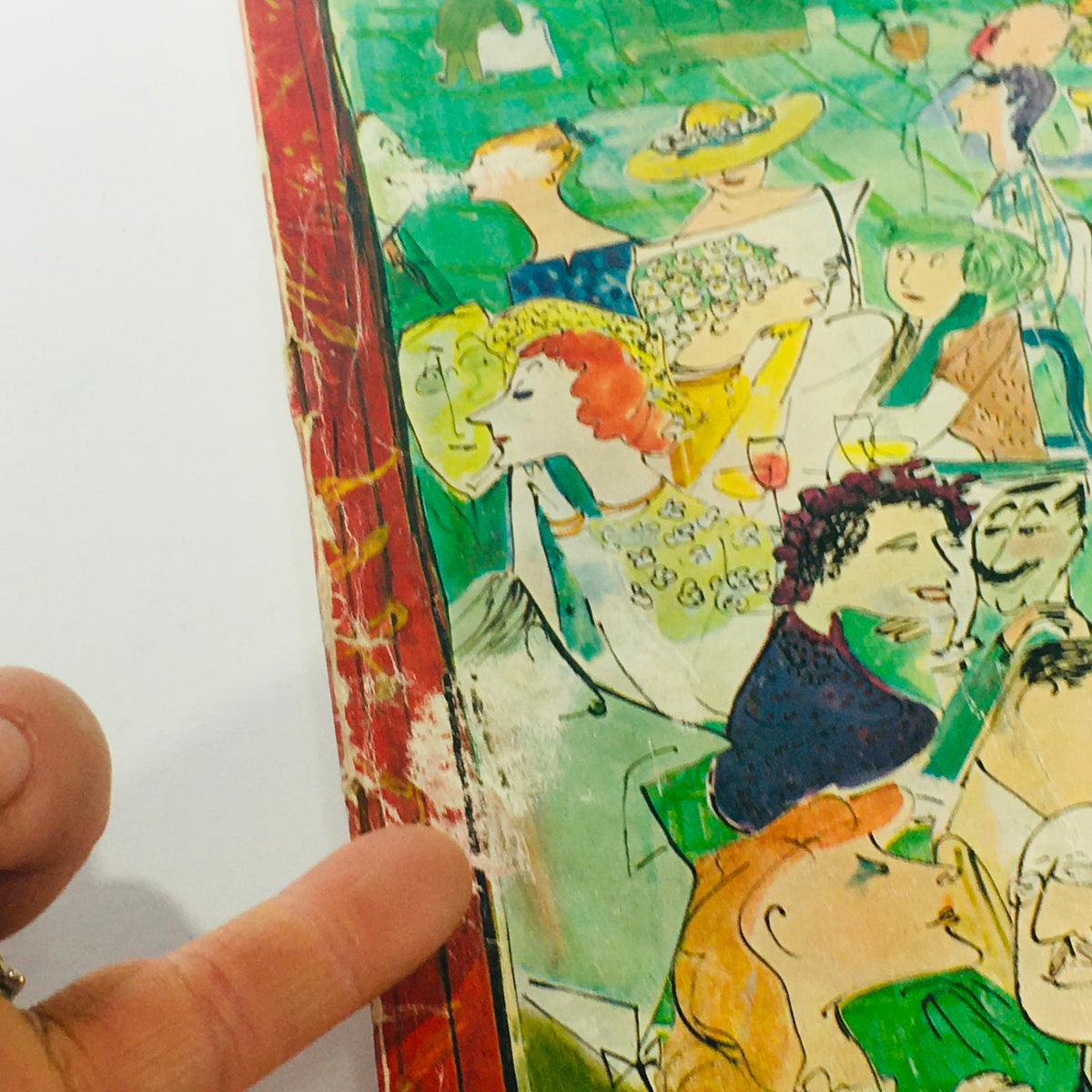 Close-up of the edge of The New Yorker: June 11 1960 magazine cover, highlighting wear and tear that adds to its vintage character.