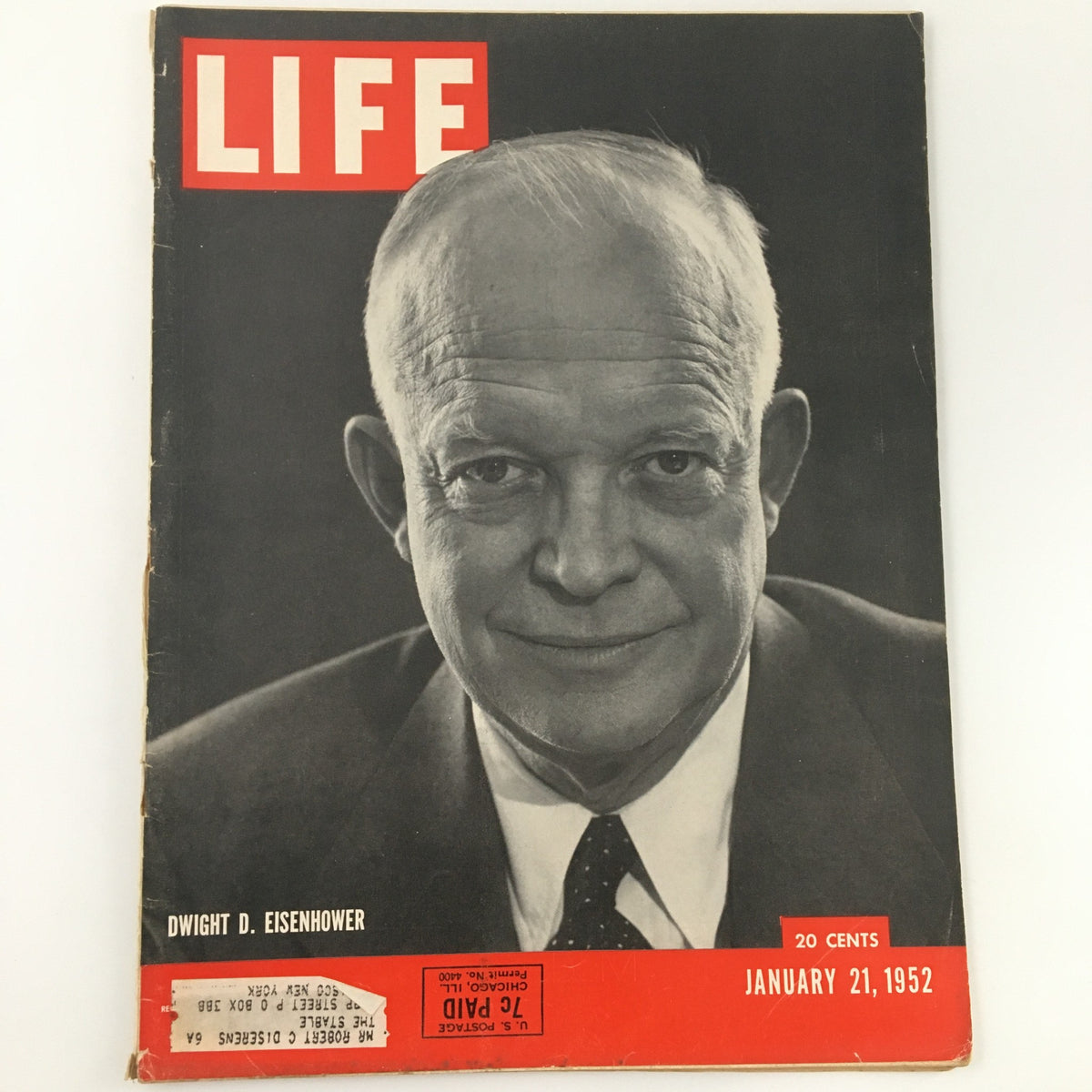 VTG Life Magazine January 21 1952 featuring a portrait of Dwight D. Eisenhower on the cover, showcasing historical significance and vintage charm.