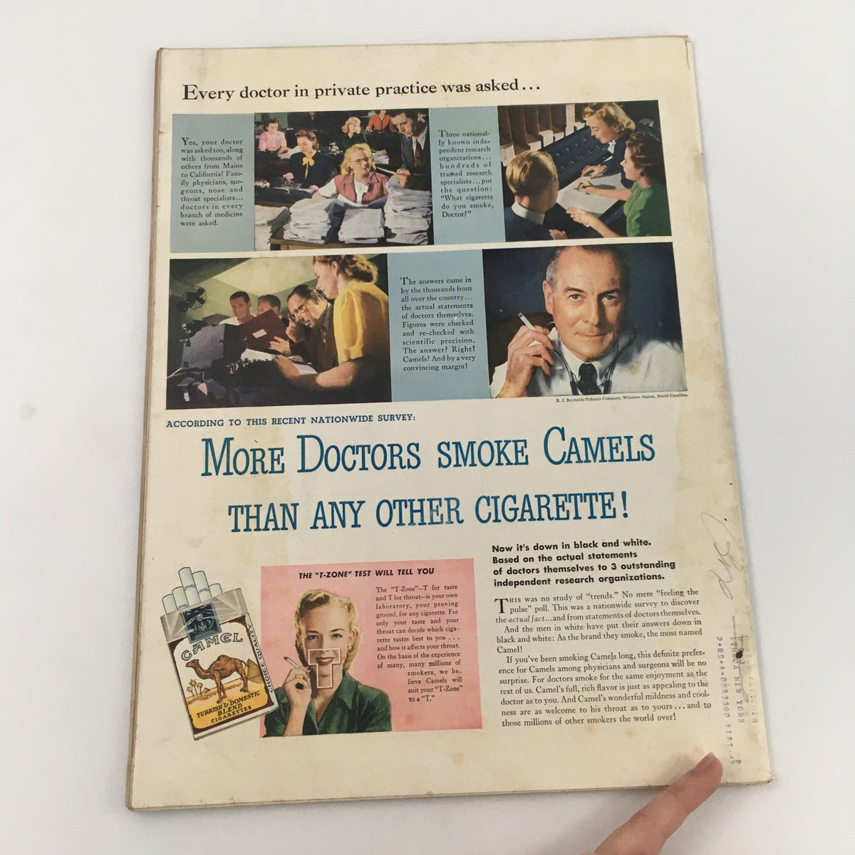 Inside back cover of VTG Life Magazine January 7 1946 presenting a Camel cigarette survey advertisement.