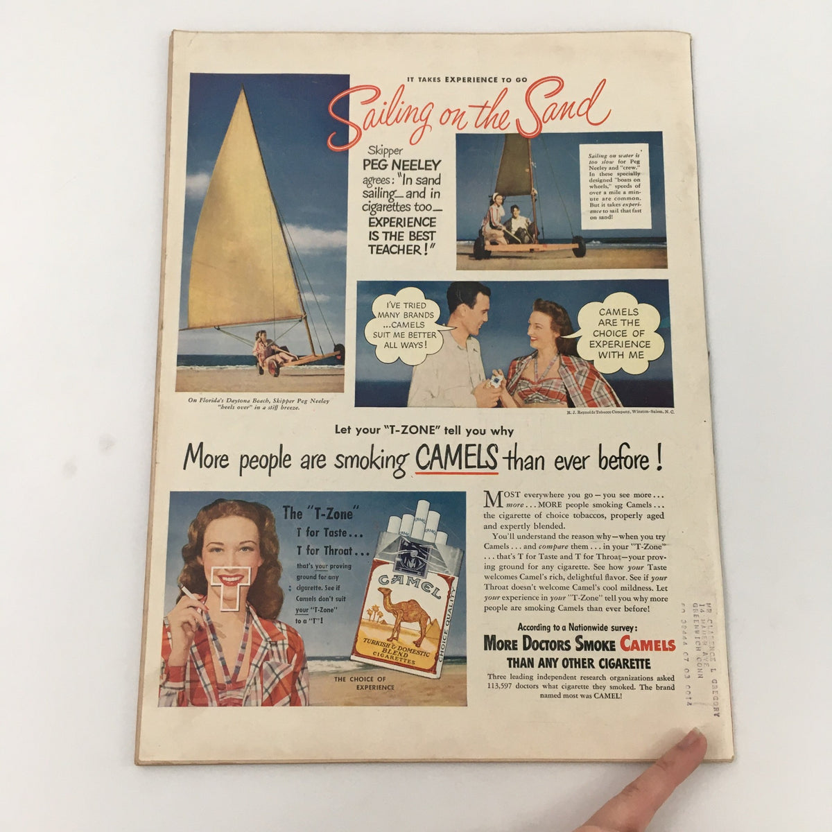 Back cover of VTG Life Magazine July 19, 1948 showcasing an advertisement for Camel cigarettes with a sailing theme.
