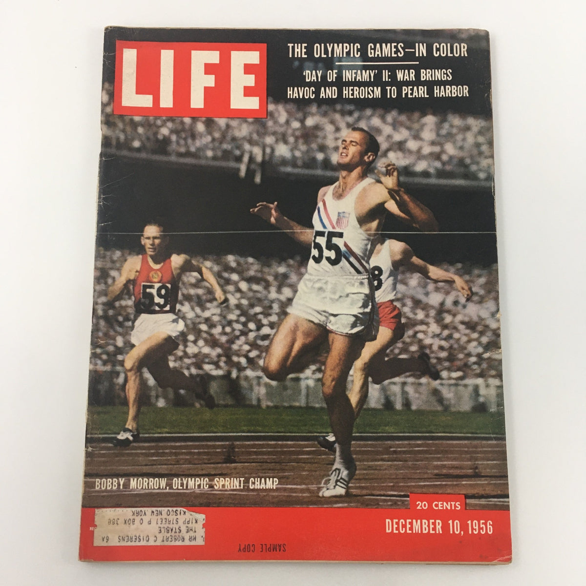 Vintage Life Magazine December 10, 1956 featuring Bobby Morrow, Olympic Sprint Champion, with a dynamic cover showcasing Olympic games in color.
