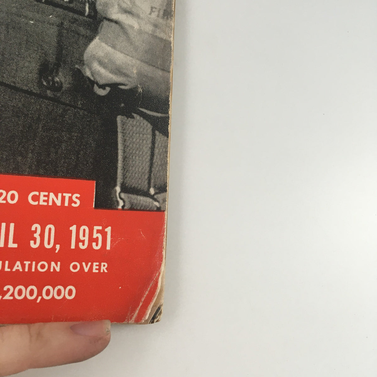 Side view of the Vintage Life Magazine from April 30, 1951, displaying the publication date and circulation details, emphasizing its historical relevance.