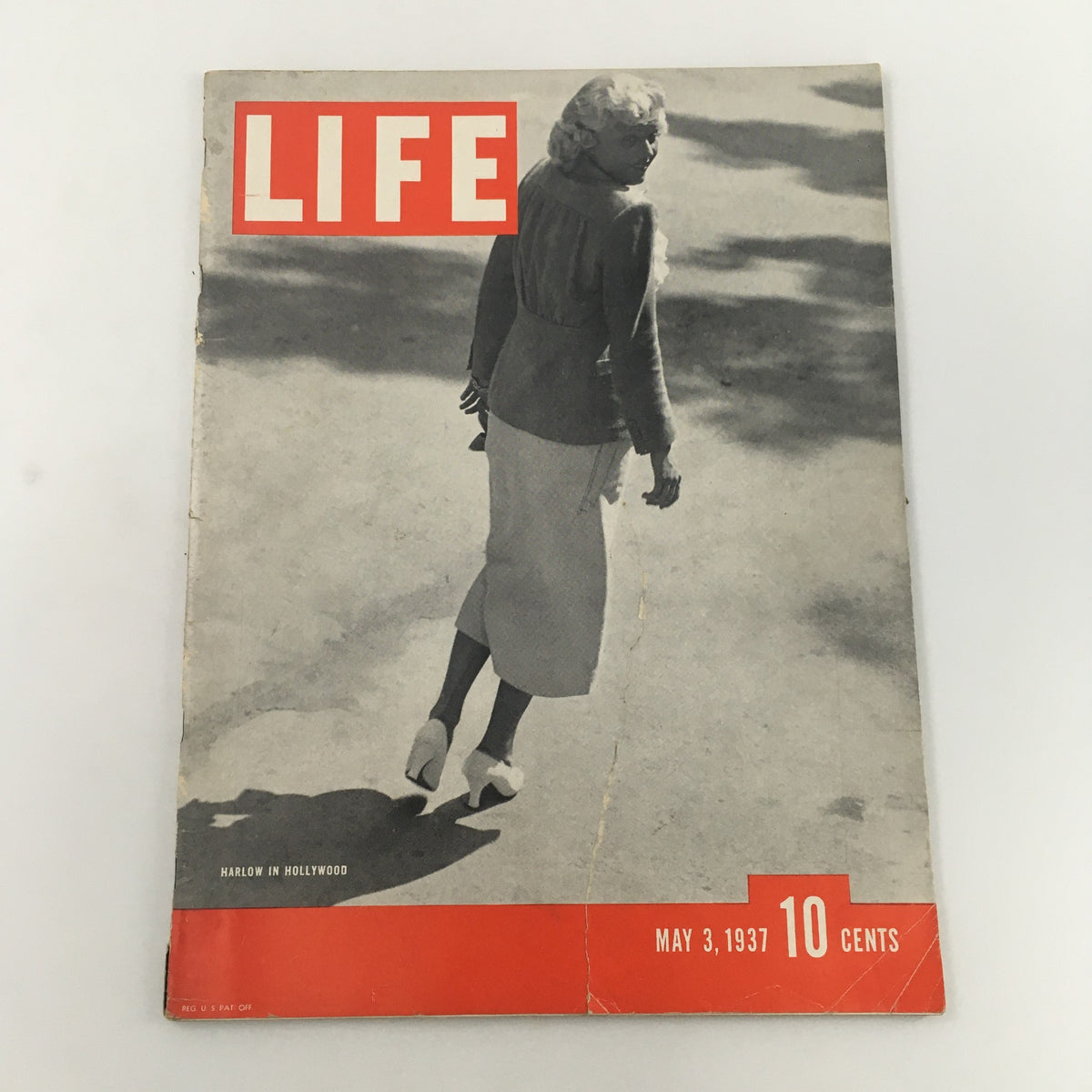 Cover of VTG Life Magazine dated May 3, 1937, featuring iconic actress Jean Harlow in Hollywood. Showcases vintage design and the glamour of the Golden Age of Hollywood.
