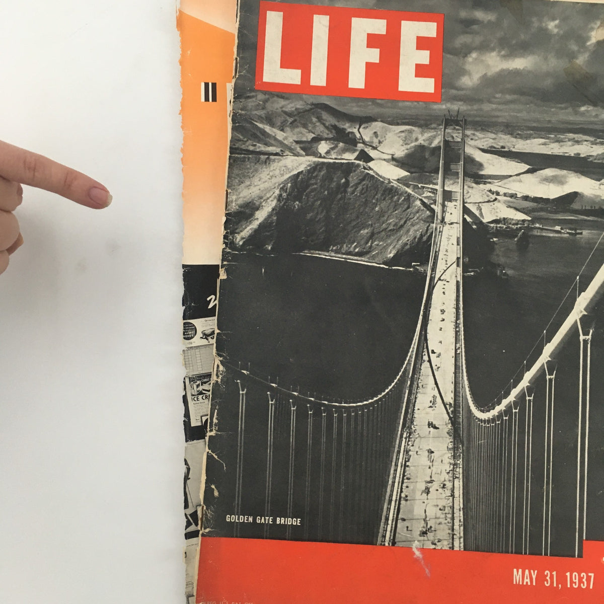 Front cover of VTG Life Magazine May 31 1937 showcasing the Golden Gate Bridge, a prominent architectural marvel in San Francisco.