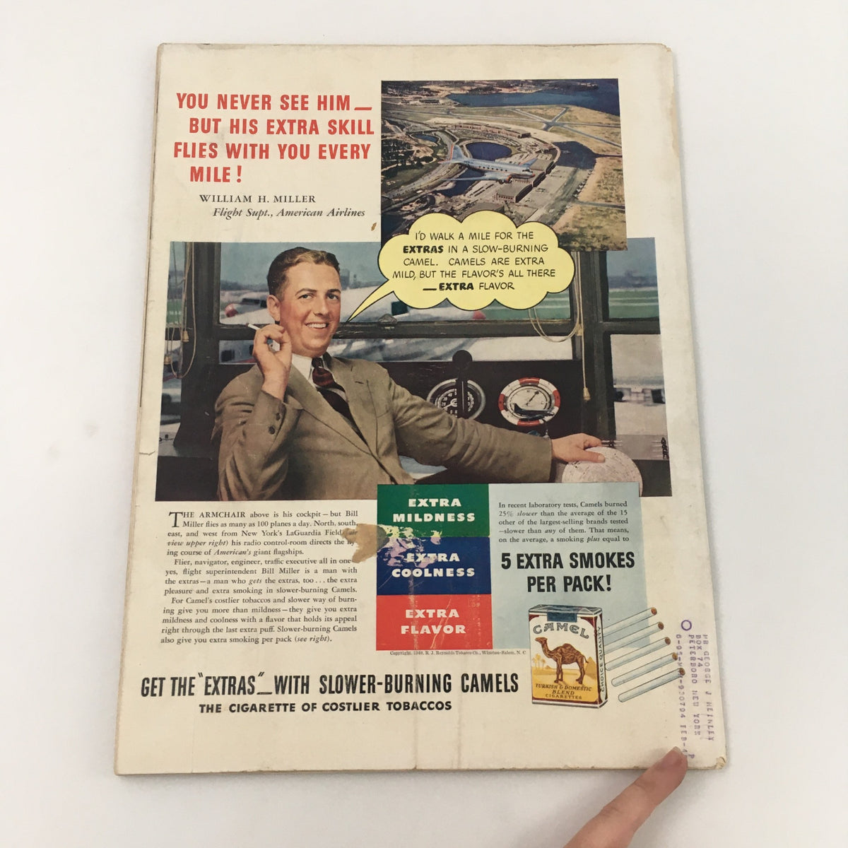 Back cover of VTG Life Magazine November 18, 1940 featuring an advertisement for Camel cigarettes, showcasing a smiling pilot and promotional text.