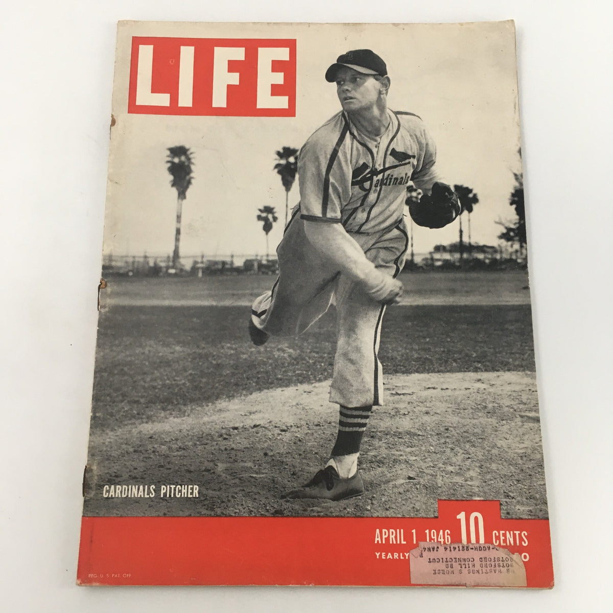 Vintage Life Magazine cover from April 1, 1946 featuring a Cardinals pitcher, highlighting baseball history and culture in post-war America.