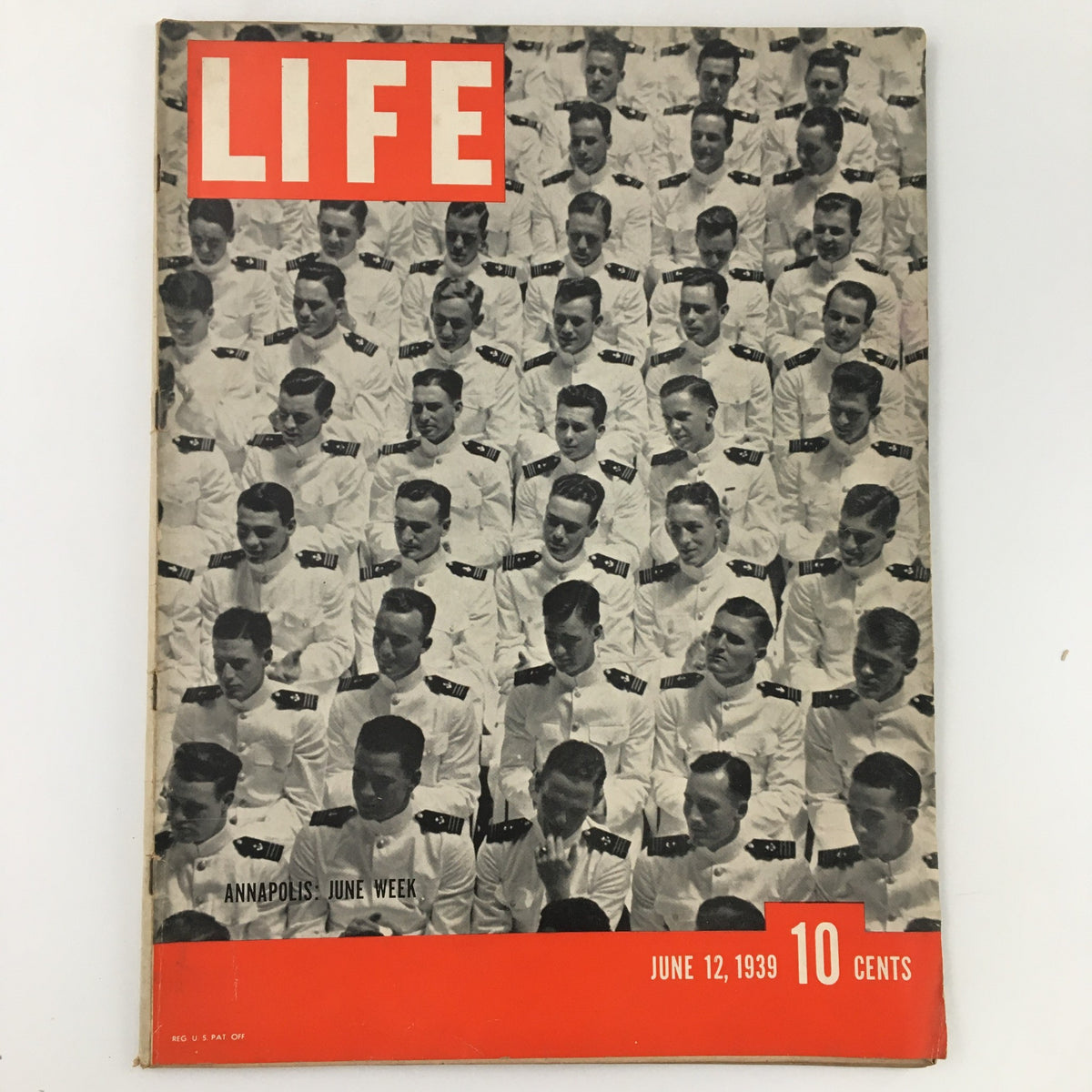 Cover of VTG Life Magazine June 12 1939 featuring U.S. Navy midshipmen during Annapolis June Week, capturing the historical significance of the era.