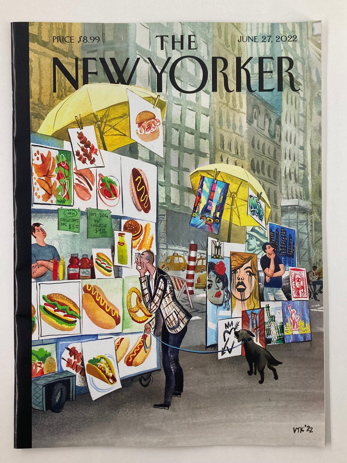 Cover of The New Yorker Full Magazine June 27, 2022, featuring an illustration of a bustling urban scene with food stands, showcasing the theme of 'Sidewalk Connoisseurs'.