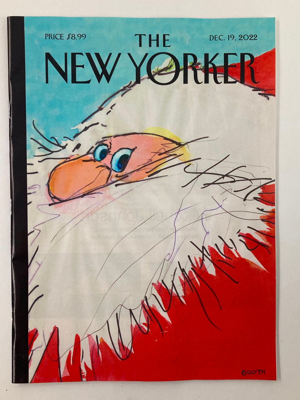 The New Yorker Full Magazine December 19, 2022, featuring the colorful cover illustration 'Believe' by George Booth, showcasing a whimsical depiction of Santa Claus.