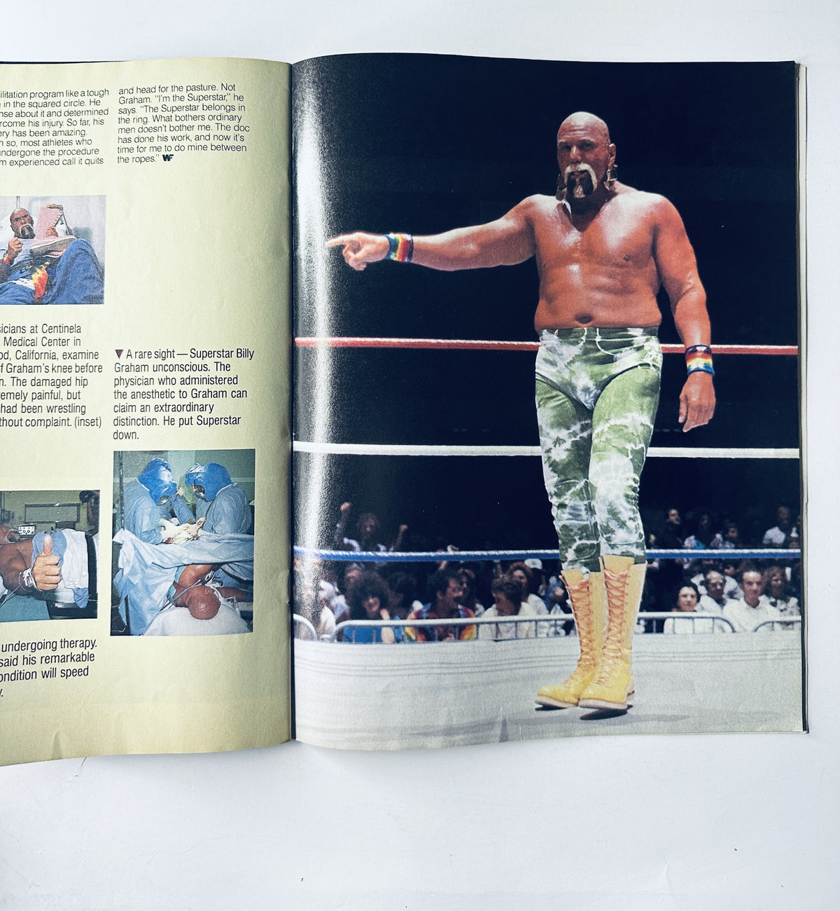 WWF Magazine February/March 1987 image of wrestler Billy Graham in the ring during a match, showcasing his intense demeanor and signature outfit.