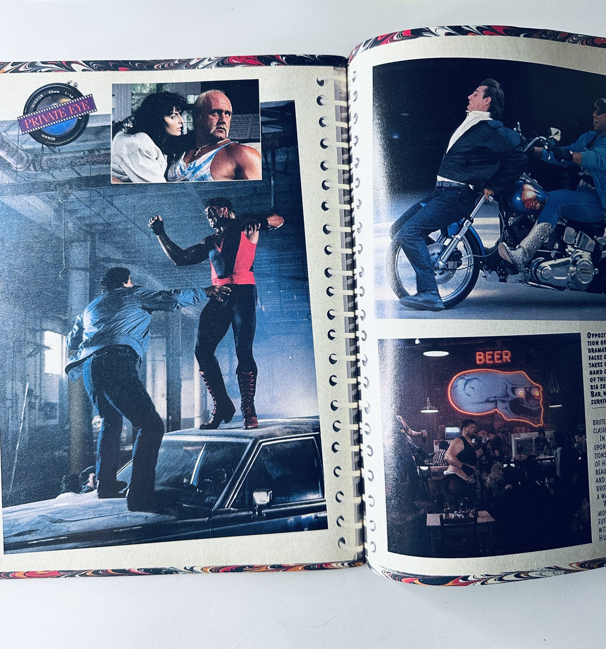 Dynamic images from WWF Magazine May 1989 featuring wrestlers in action scenes from the movie starring Hulk Hogan, capturing the essence of wrestling entertainment.