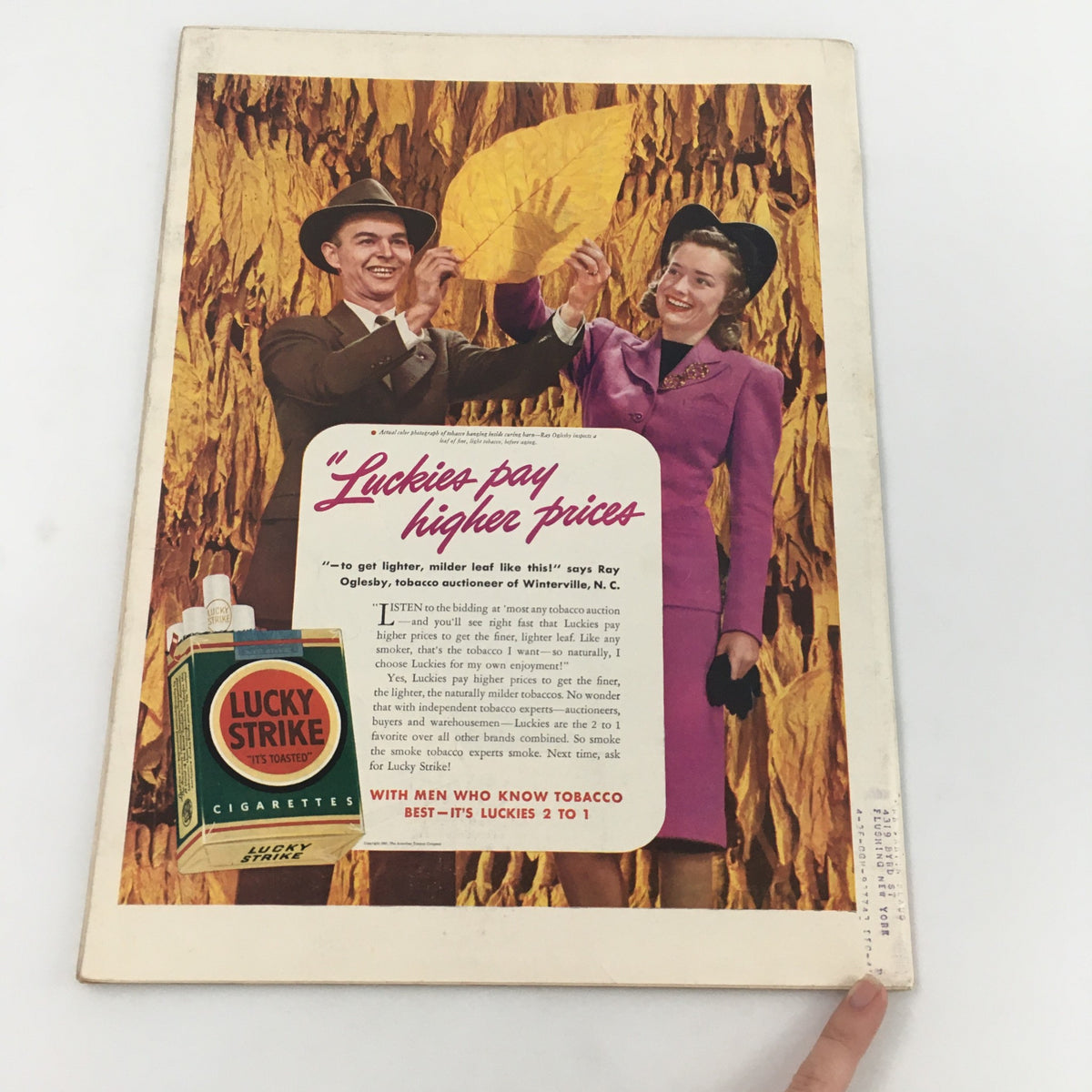 Back cover of VTG Life Magazine July 21, 1941, displaying an advertisement for Lucky Strike cigarettes with a vibrant illustration and text promoting their product.