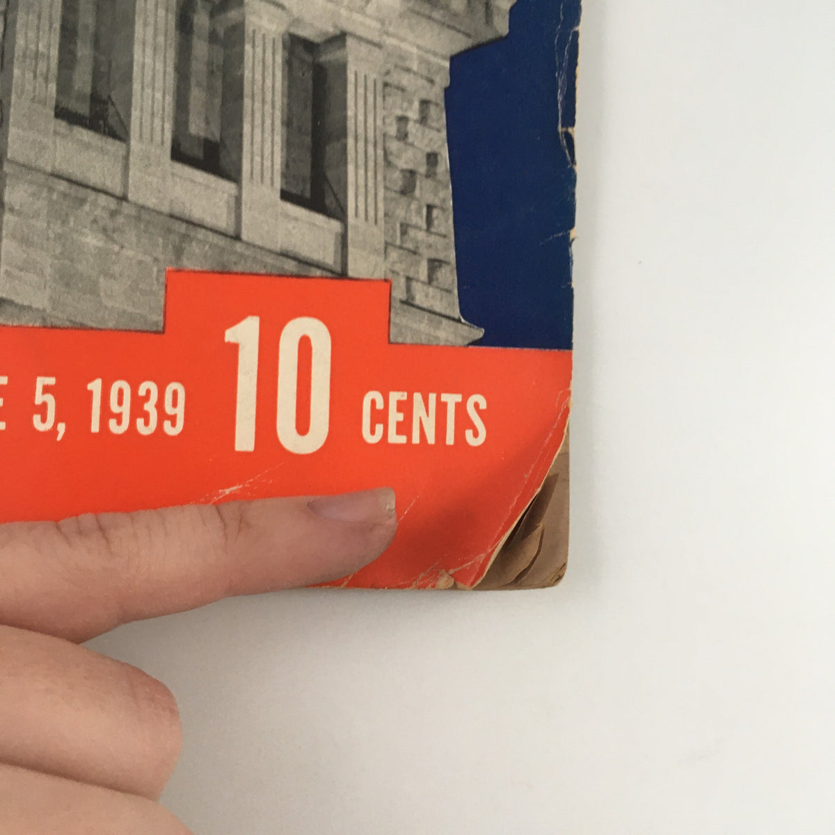 Close-up view of the VTG Life Magazine from June 5, 1939, showing the cover with the date and price of 10 cents, featuring historical significance related to America's future.