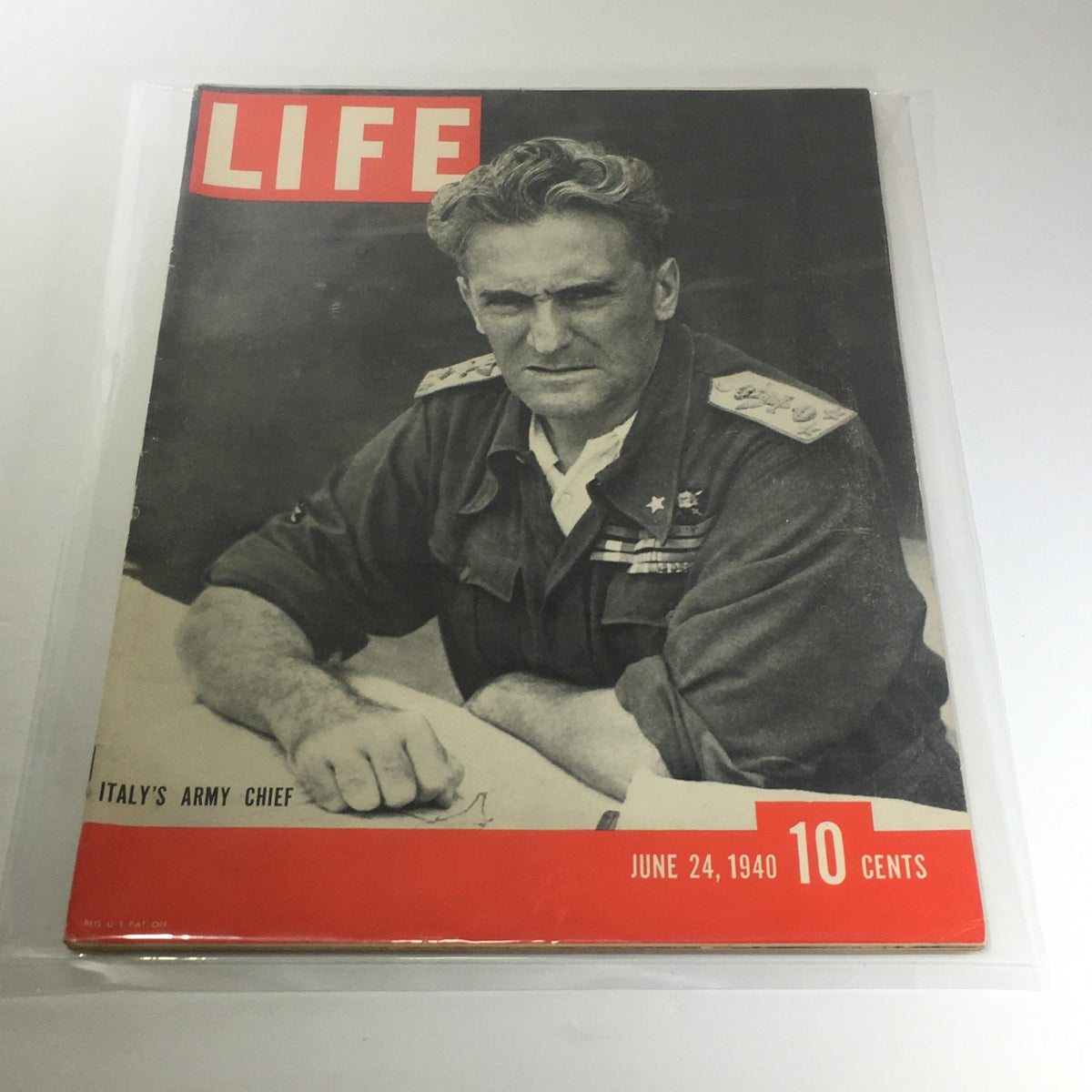 Vintage Life Magazine cover dated June 24, 1940, featuring Italy's Army Chief, highlighting historic imagery and context from World War II.