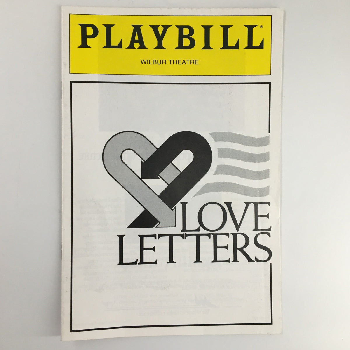 1992 Playbill Wilbur Theatre featuring Love Letters by A.R. Gurney, showcasing a heart logo and artistic design.