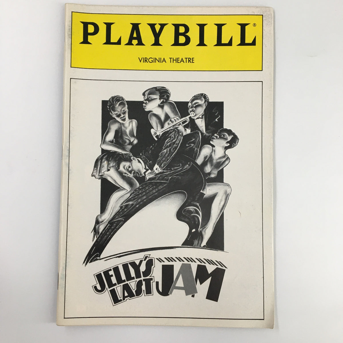 1995 Playbill for Jelly's Last Jam at Virginia Theatre, showcasing the cover art featuring performers in dynamic poses.