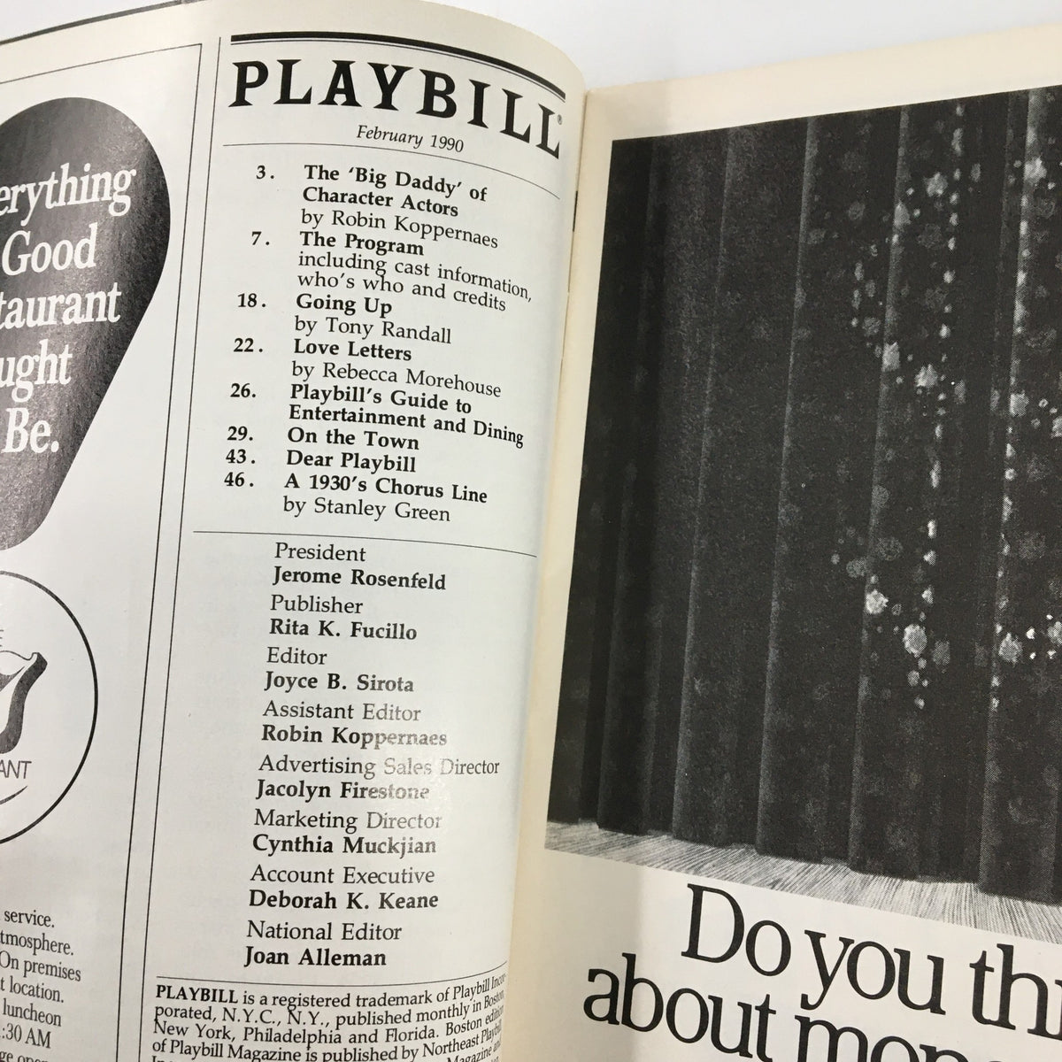 1990 Playbill Wilbur Theatre featuring Love Letters by A.R. Gurney, showcasing the program details, including notable performances and publication information.
