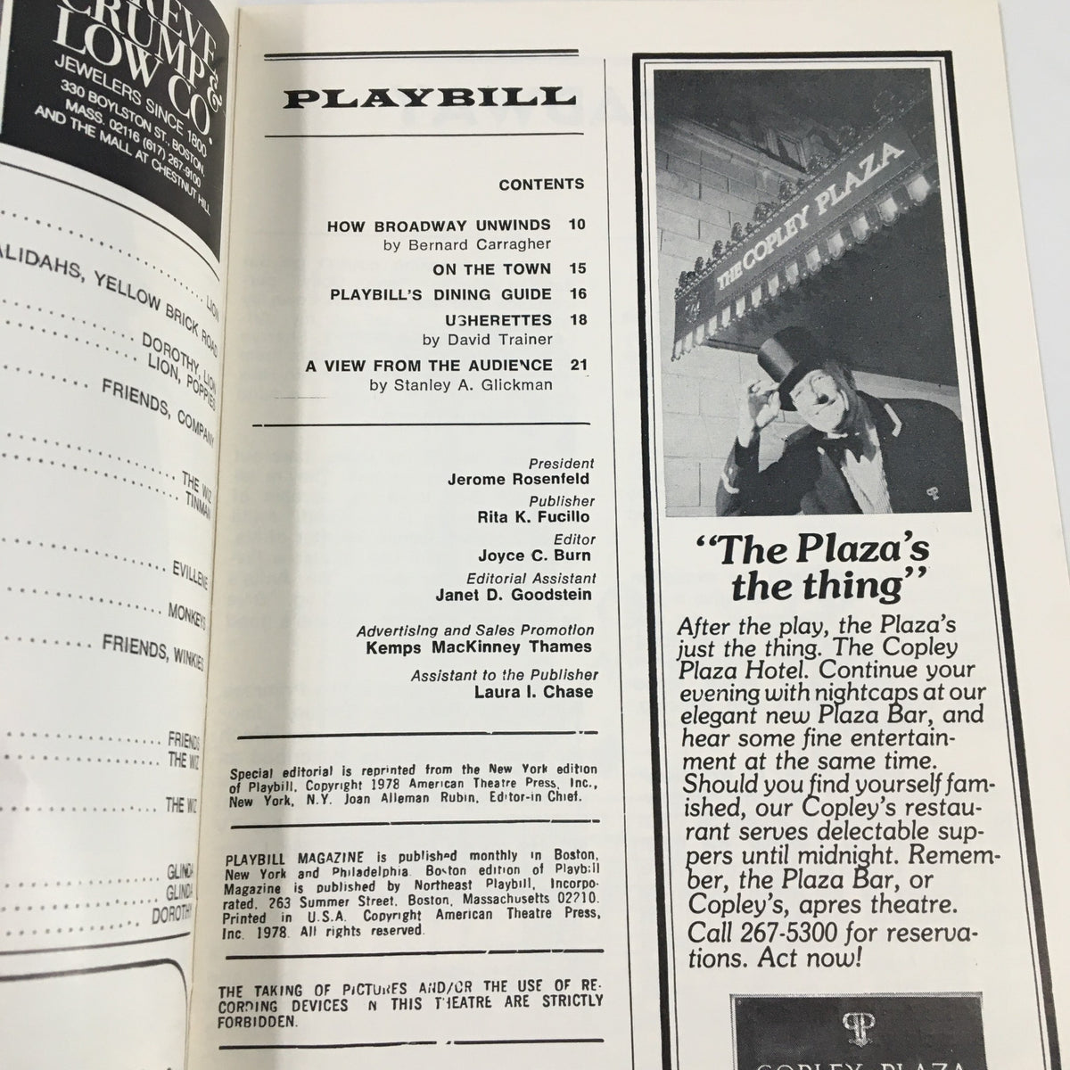 Another interior page from the 1978 Playbill for The Wiz at Shubert Theatre, containing advertisements and additional information about the theatre.