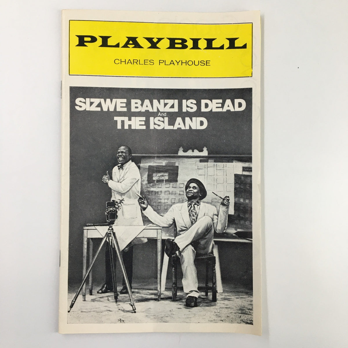1975 Playbill for 'Sizwe Banzi is Dead' featuring actors John Kani and Winston Ntshona at the Charles Playhouse.