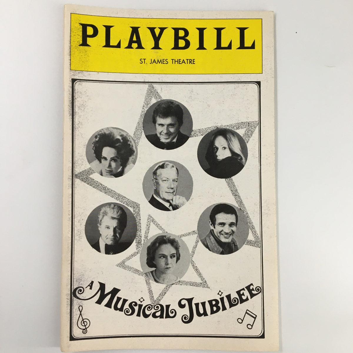 1976 Playbill from St. James Theatre featuring stars of Musical Jubilee, showcasing prominent cast members and a vintage design.