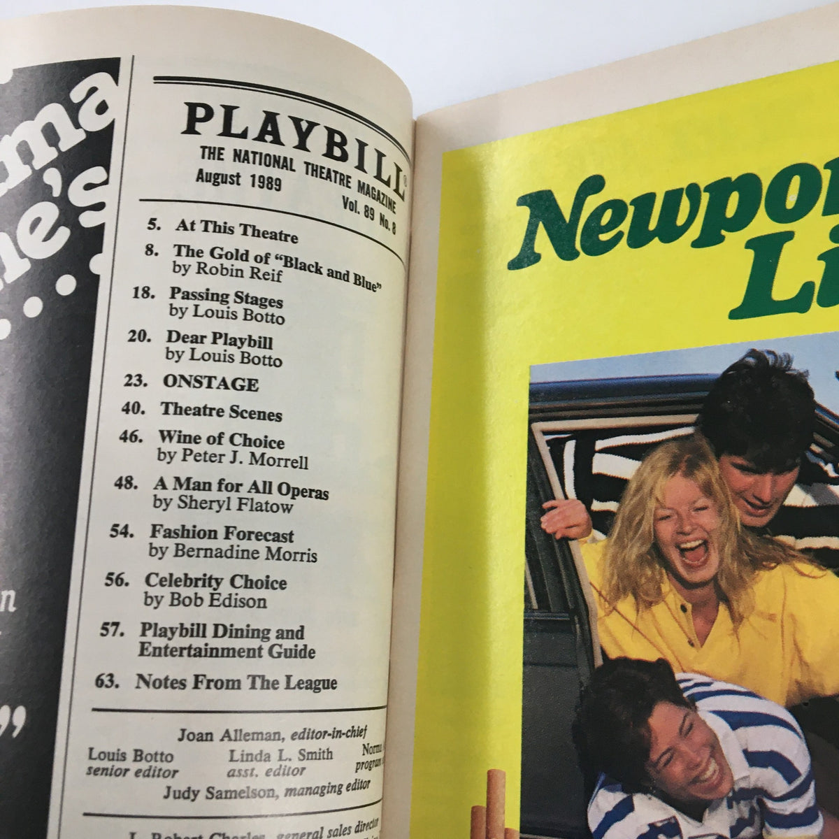1989 Playbill from Imperial Theatre featuring listings and articles from the National Theatre Magazine, showcasing Broadway history and notable productions.