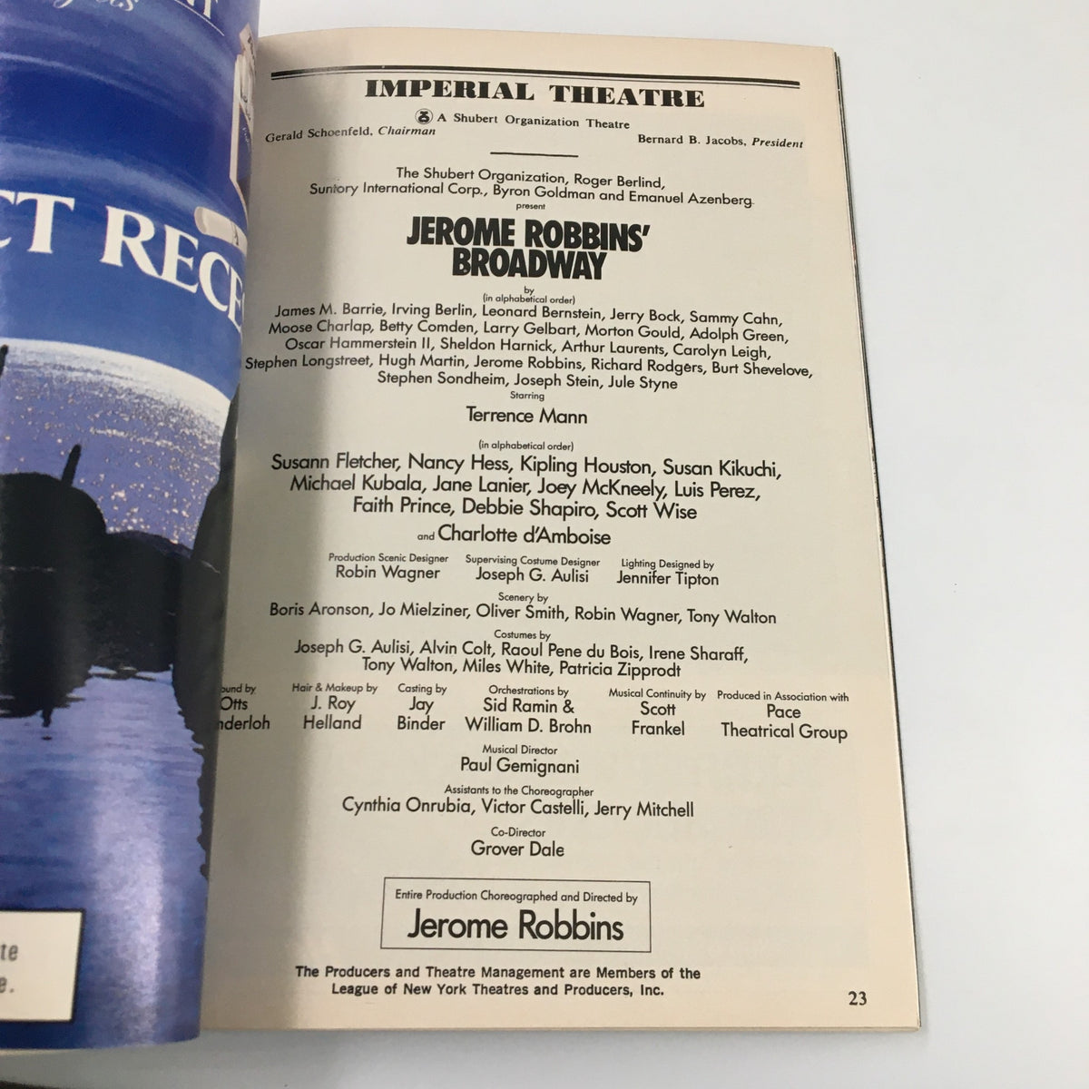 1989 Playbill from Imperial Theatre highlighting Jerome Robbins' Broadway cast and credits, emphasizing the legacy of this classic live performance.