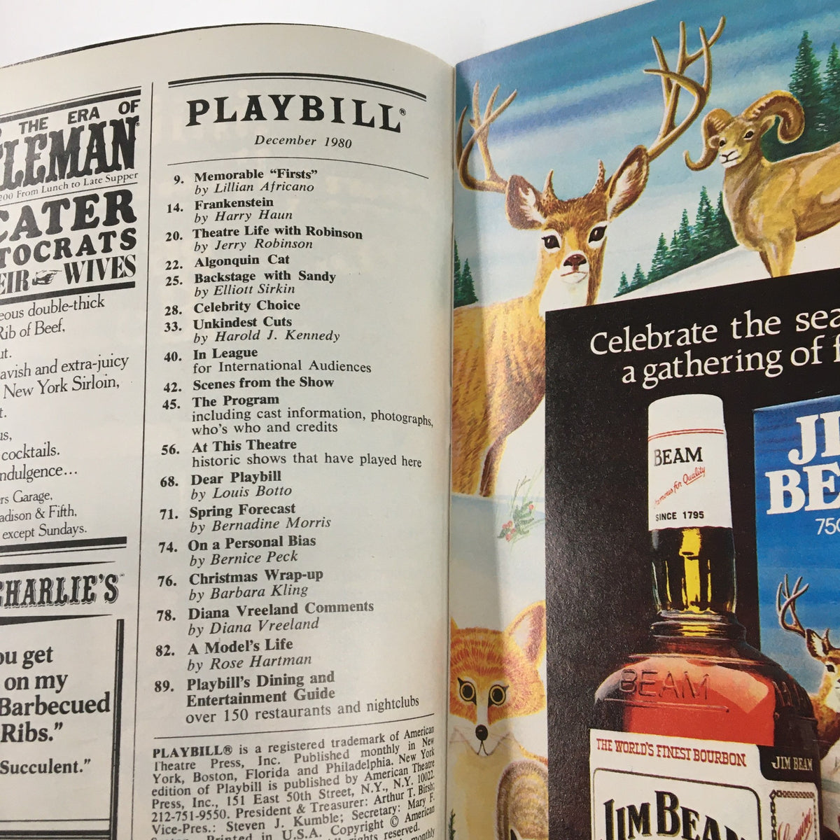 Inside page of the 1980 Playbill for '42nd Street', showcasing memorable listings and advertisements, giving a glimpse into Broadway's vibrant community during December 1980.